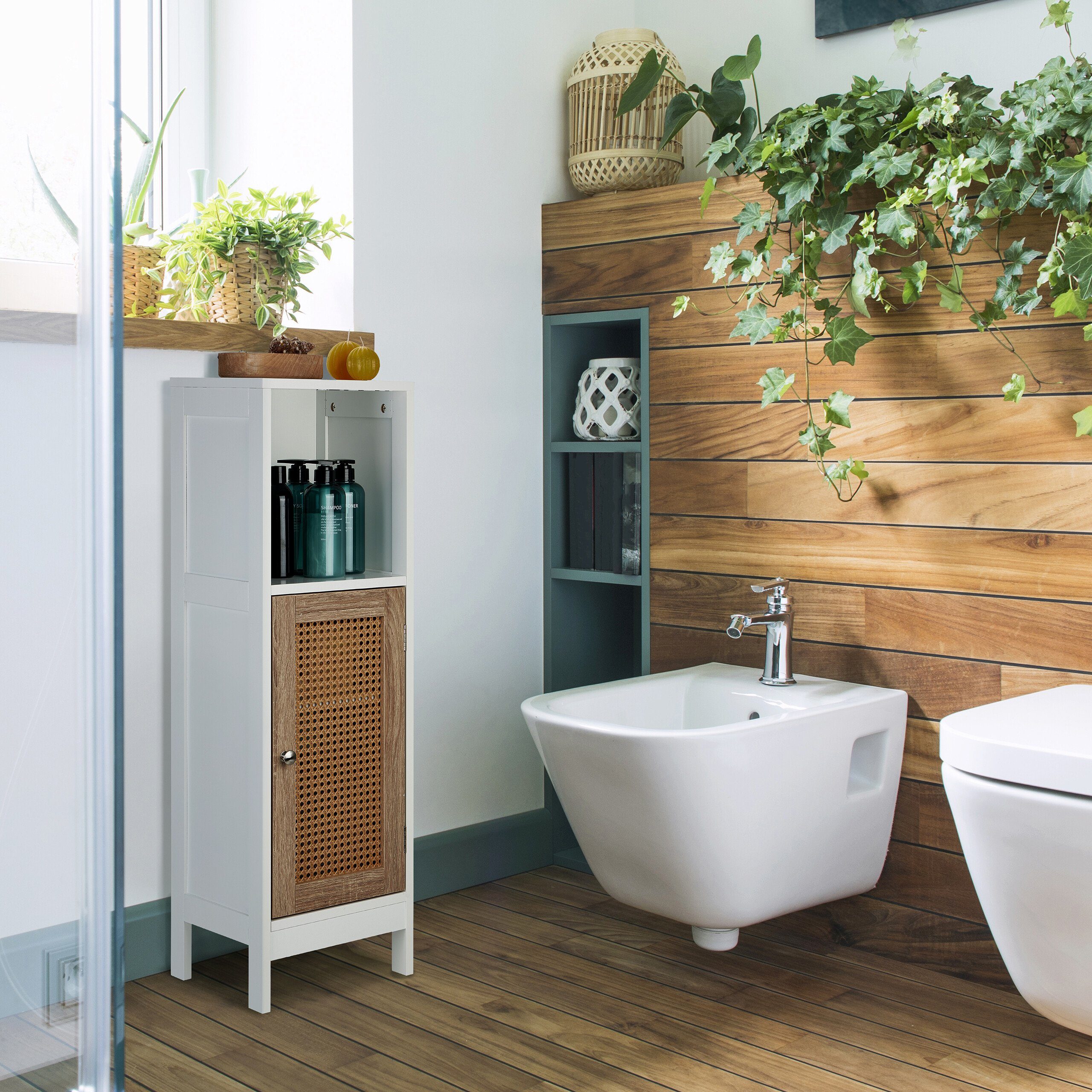 relaxdays Midischrank Badezimmerschrank mit Rattan-Tür günstig online kaufen