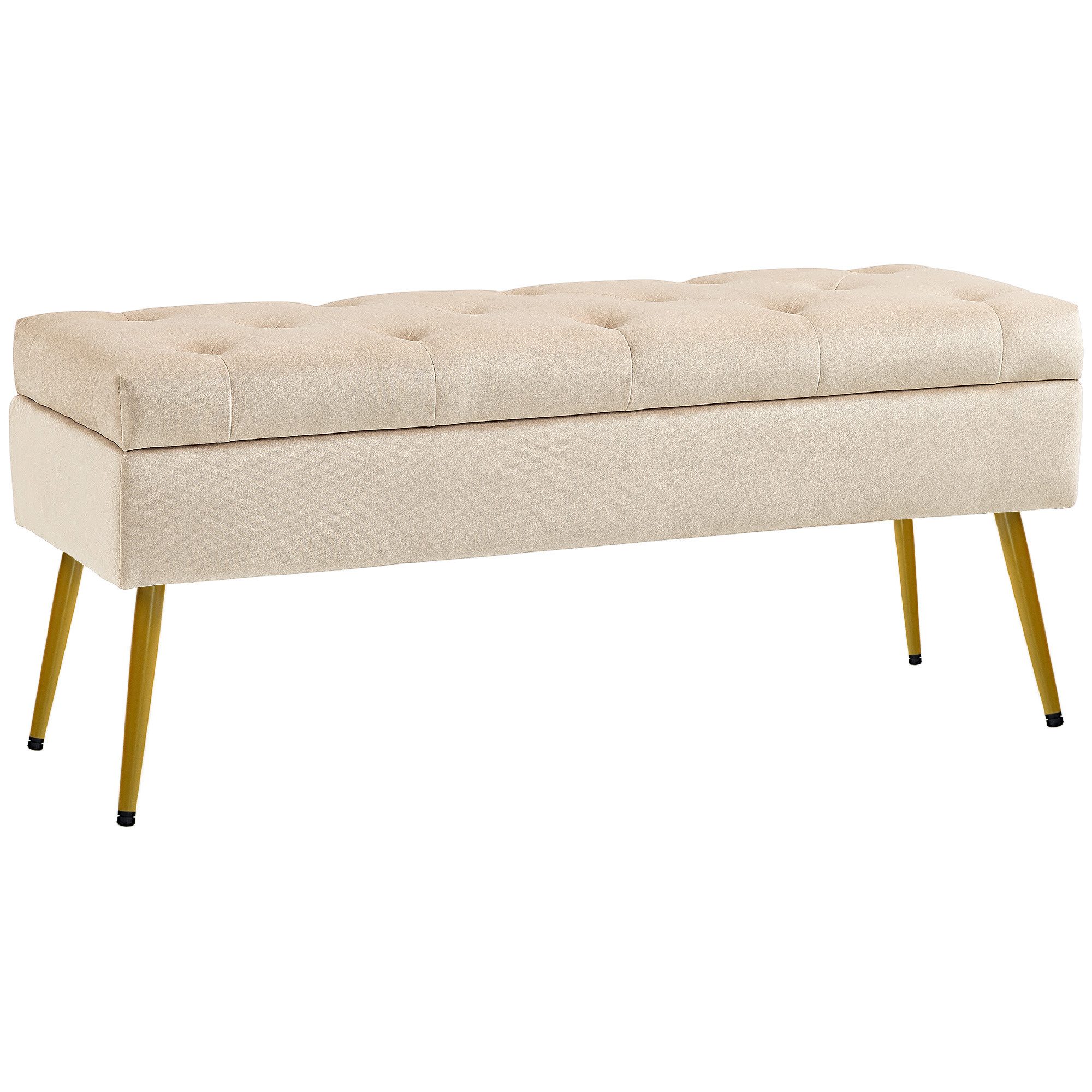 Polsterbank Stauraum-Sitzbank Samtoptik 102x35x43 cm Beige