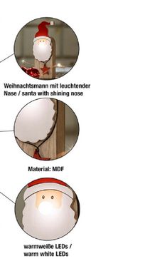 Hellum Weihnachtsmann Hellum LED-Weihnachtsmann Holz mit leuchtender Nase, Batteriebetrieb