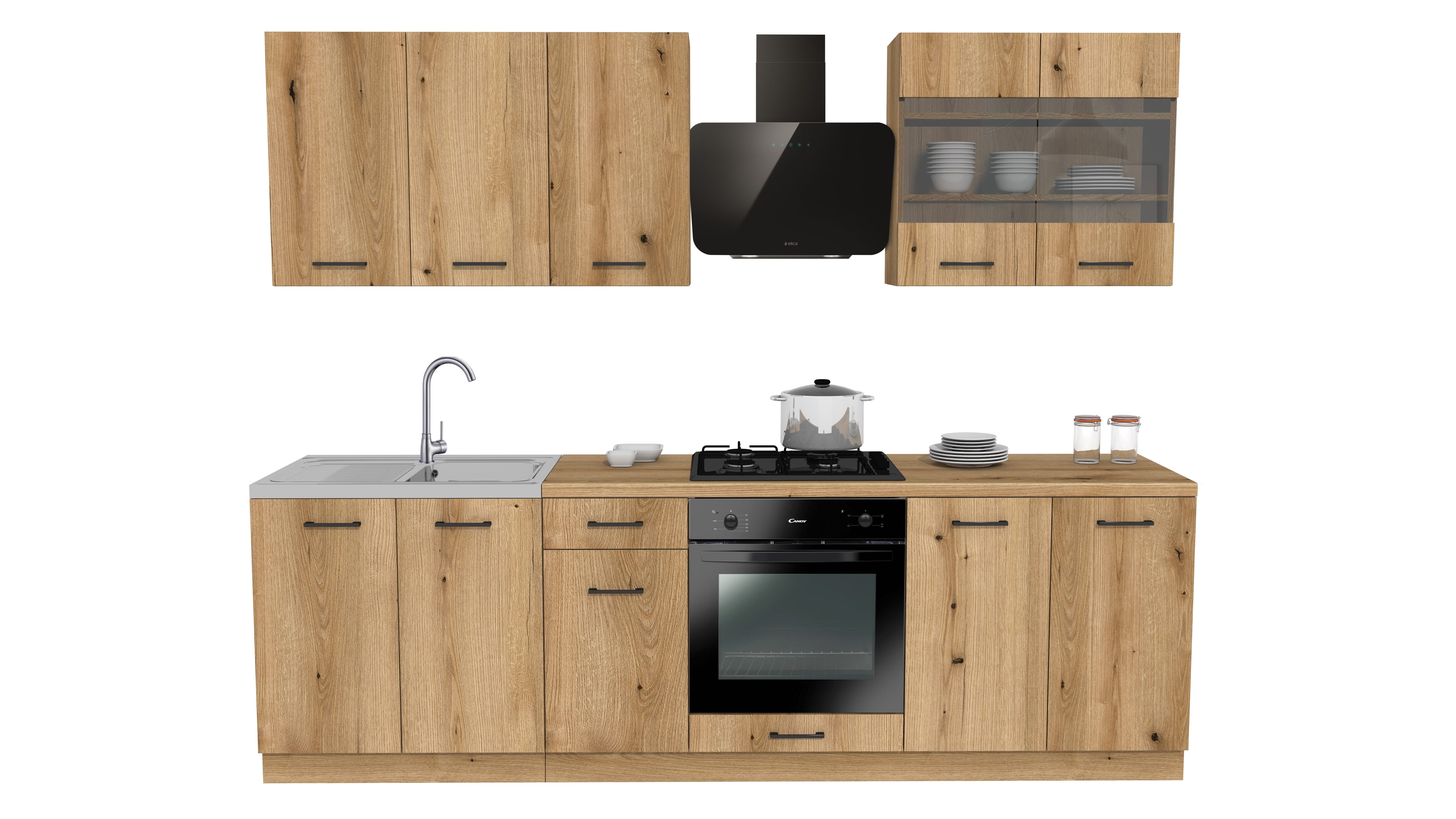 ROYAL24_MARKT Küchenzeile - SIMPLY Z6 260 cm - Eiche, (Komplett Set), Hochwertig - Modern - Exklusiv