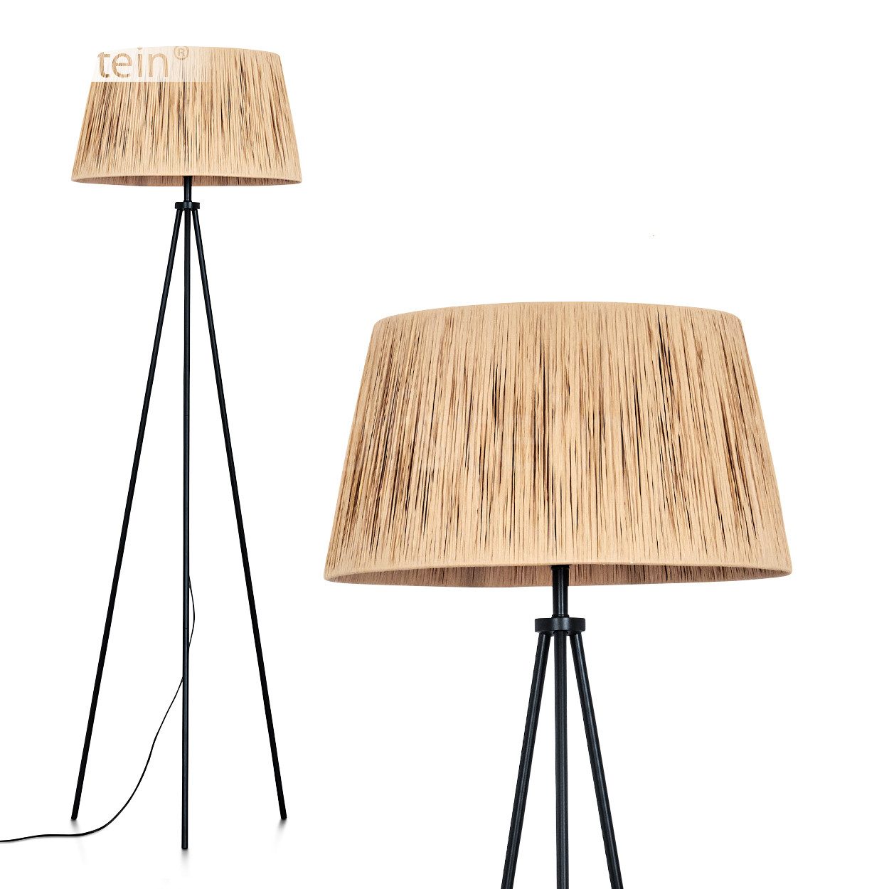 Stehlampe Stehlampe aus Metall/Bast in Schwarz/Naturfarben
