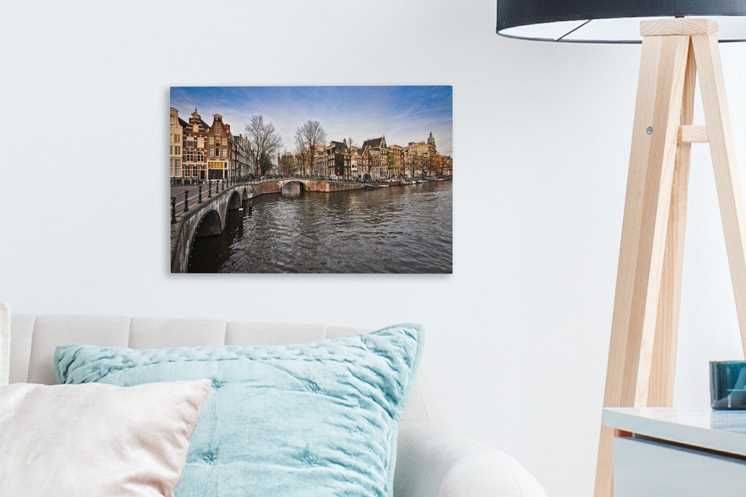 Himmel Aufhängefertig, OneMillionCanvasses® Leinwandbild blauen mit, Leinwandbilder, Wanddeko, unter einem cm amerikanischen St), Wandbild 30x20 der Bild (1 Keizersgracht