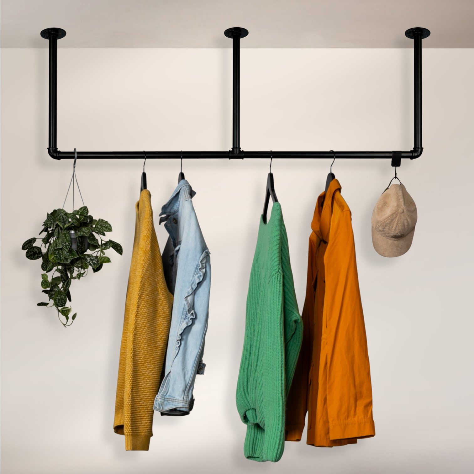 RSR Hangers Kleiderstange Garderobe Industrial Deckenmontage Schwarz Garderobenstange Lovis