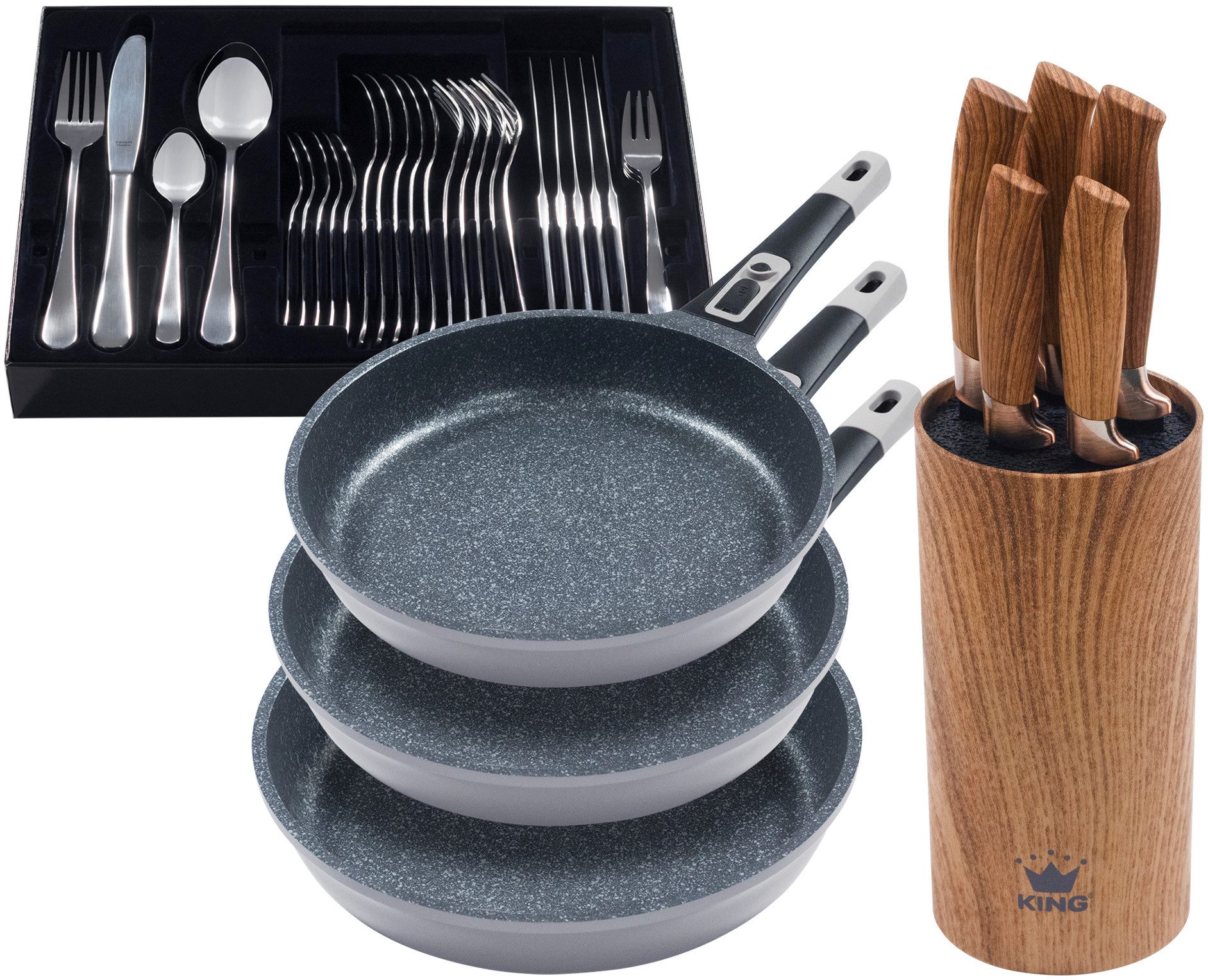 KING Pfannen-Set Moonscape, Aluminiumguss (Set, 5-tlg), Induktion, abnehmbarer Griff, MOONSCAPE-Beschichtung