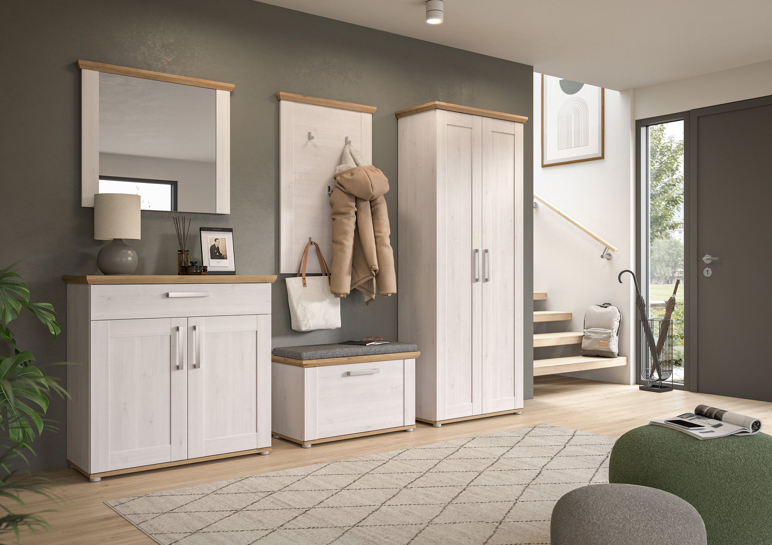 Newroom Sitzbank Titania, Sitzbank Sibiu Lärche Schuhbank Sitzhocker Landhaus Modern Flur Diele