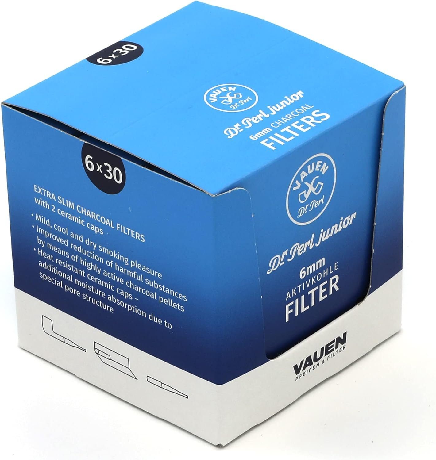 VAUEN Aktivkohlefilter VAUEN Dr. Perl 6mm Filter - 6 x 30 Filter Dreher & Pfeife Filter, Zubehör für Pfeife und Joint, 180 Stück -made in Germany-