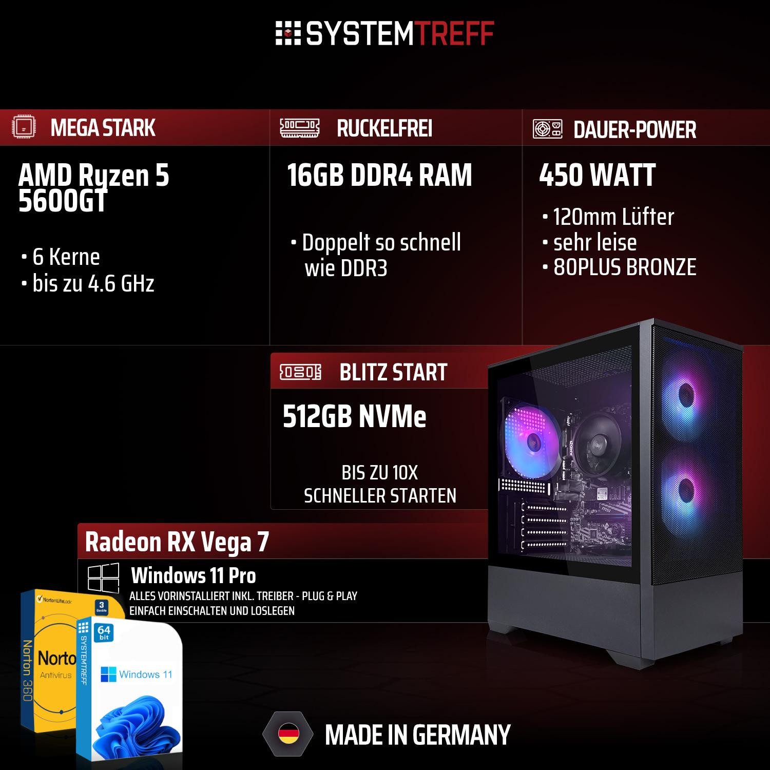 SYSTEMTREFF Basic Gaming-PC-Komplettsystem (27", AMD 5600GT 5600GT, RX Vega 7, 16 GB RAM, 512 GB SSD)