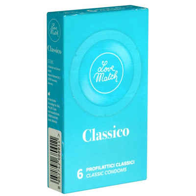 Love Match Kondome Classico Packung mit, 6 St., italienische Kondome für jede Stellung, Retro-Design, klassische Kondome in Rundfolien