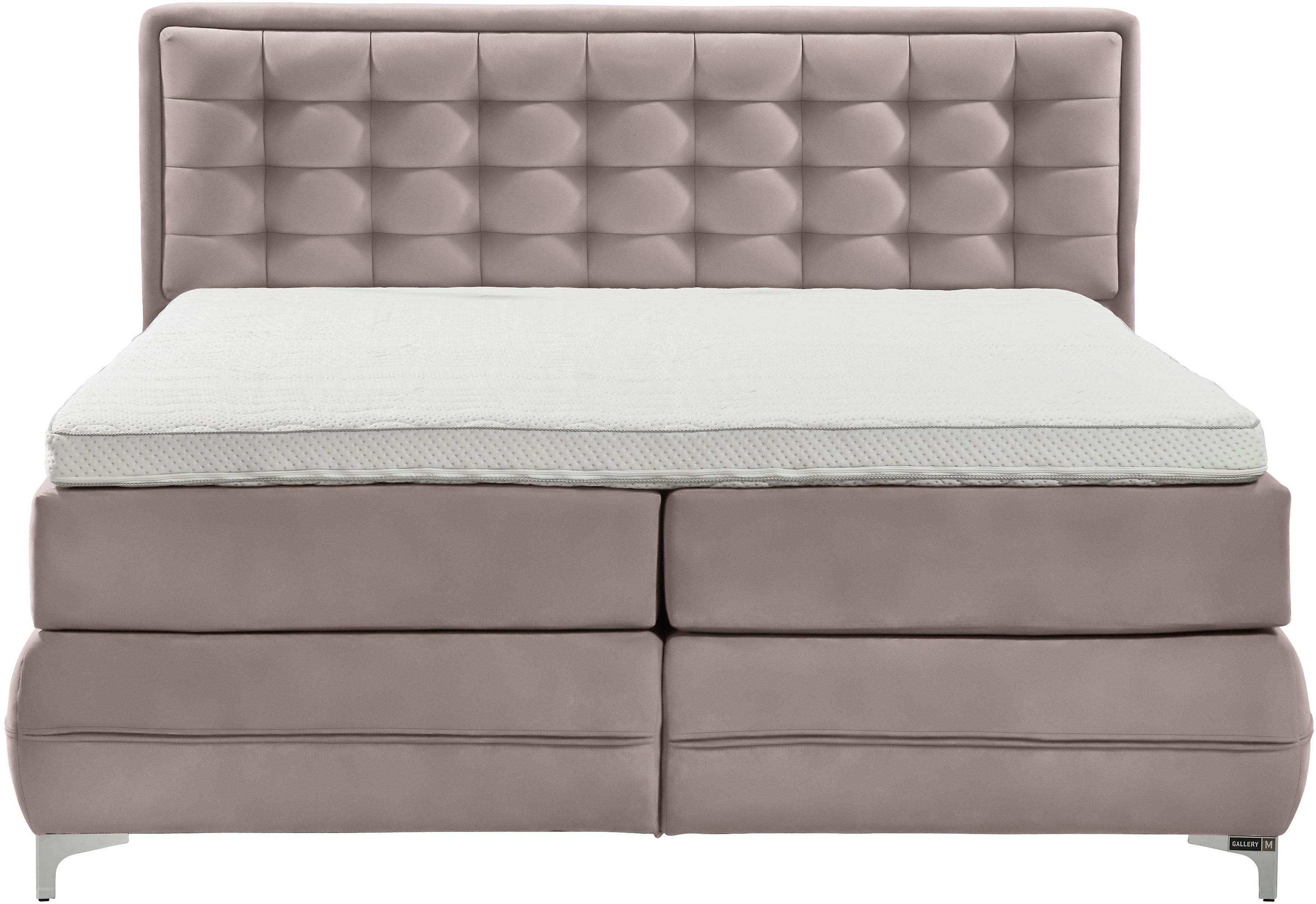 Musterring Boxspringbett Dubai, Winkelfuß in Chrom, 3 Härtegrade, Kopfteil in Kassettensteppung