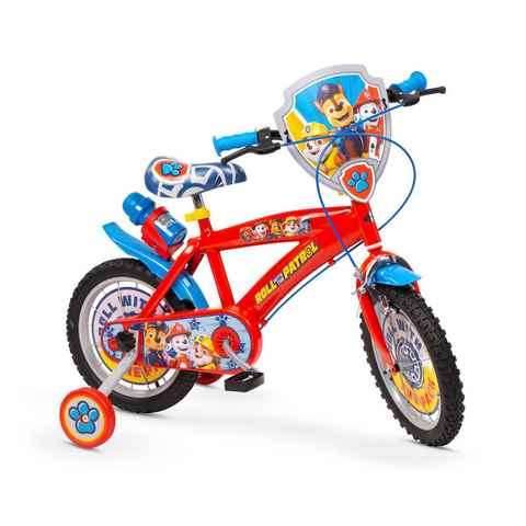 Toimsa Bikes Kinderfahrrad 16 Zoll Kinder Jungen Fahrrad Kinderrad Rad Bike Paw Patrol Blau Rot, 1 Gang, Stützräder, Trinkflasche