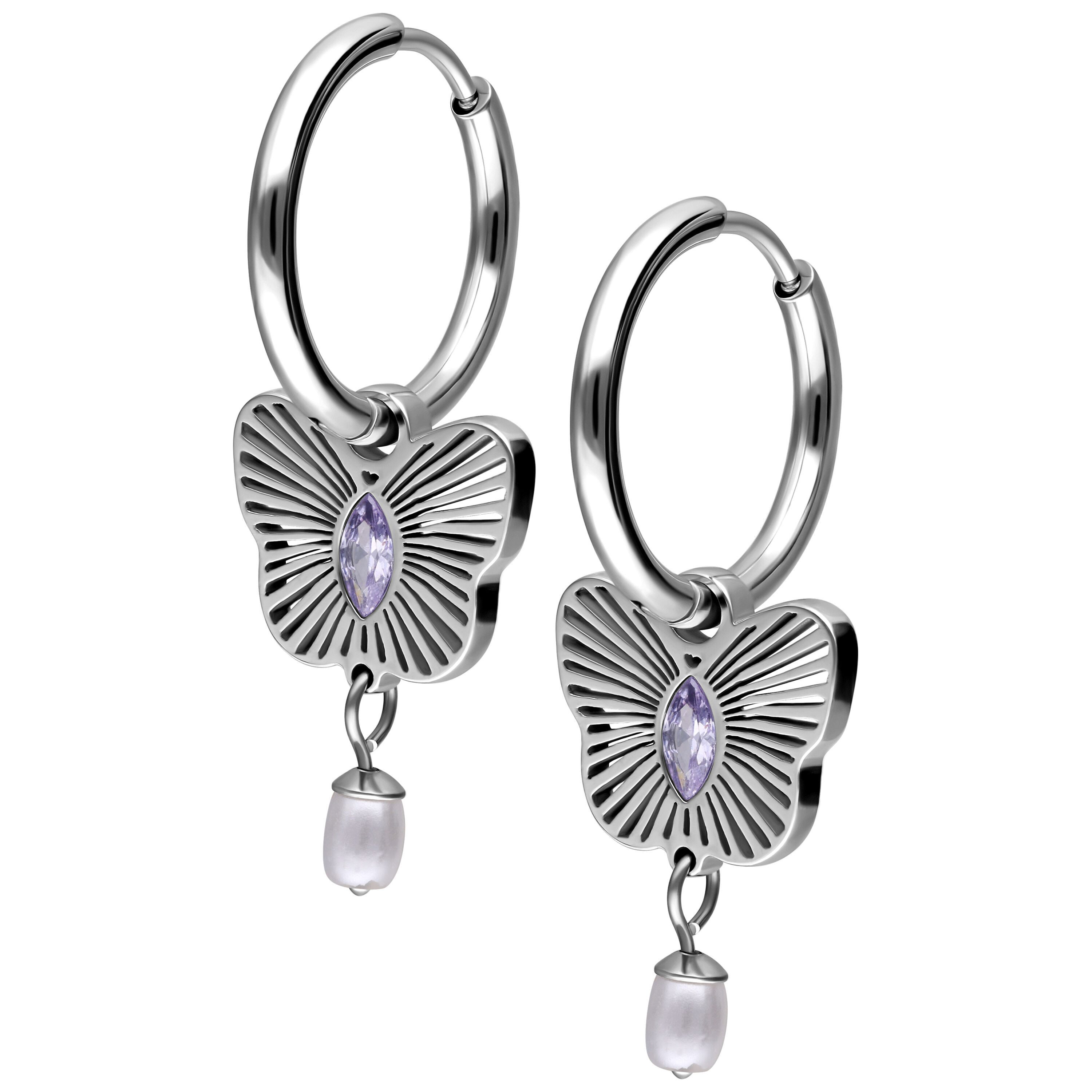 Paar Ohrhänger Little Butterfly Hoops Pair - Silber