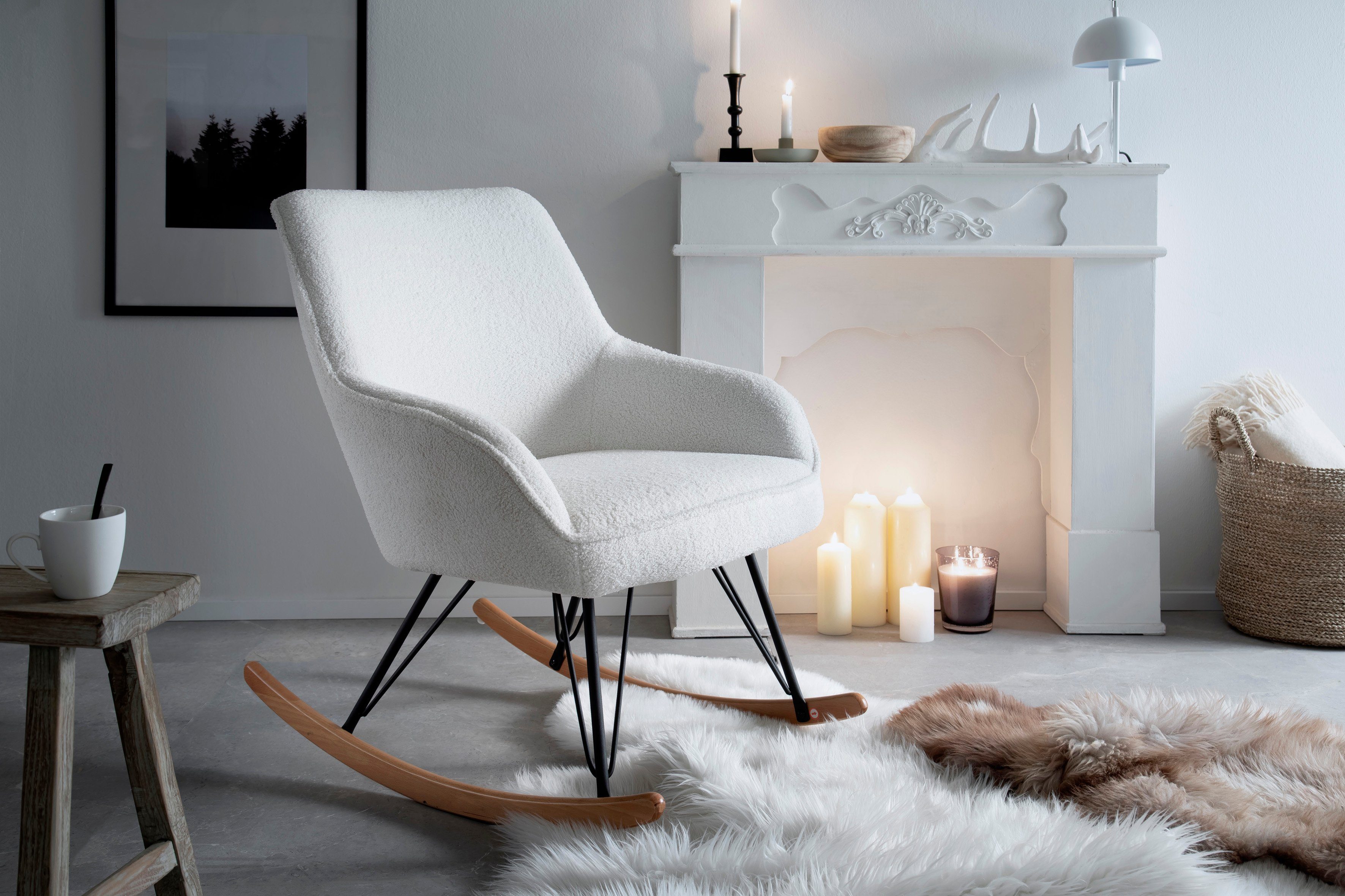furniture mit Schaukelstuhl Weiß bis MCA cm belastbar, Kufenstuhl Komfortsitzhöhe 49 | Weiß Armlehne, kg Oran, 120