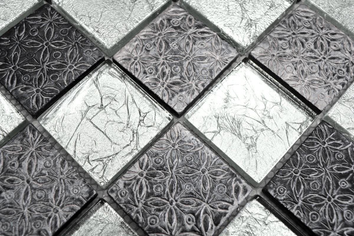 Mosani Glasmosaik glänzend 10 Matten / Resin Mosaik silber Mosaikfliesen