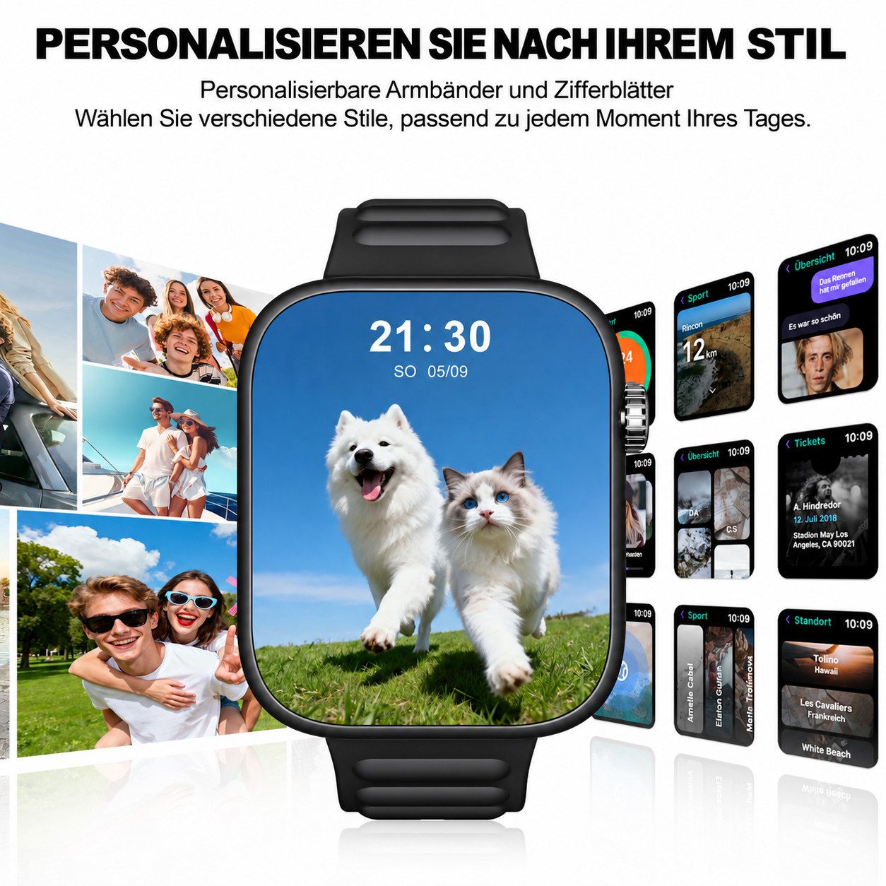 Fyrove Smartwatch Damen Herren,Fitness Uhr mit Anruffunktion Smartwatch (mit 3 Armbändern, luetooth-Telefonfunktion & KI-Sprachassistent,1,85" HD Touchscreen Sm – Bild 3 von 5