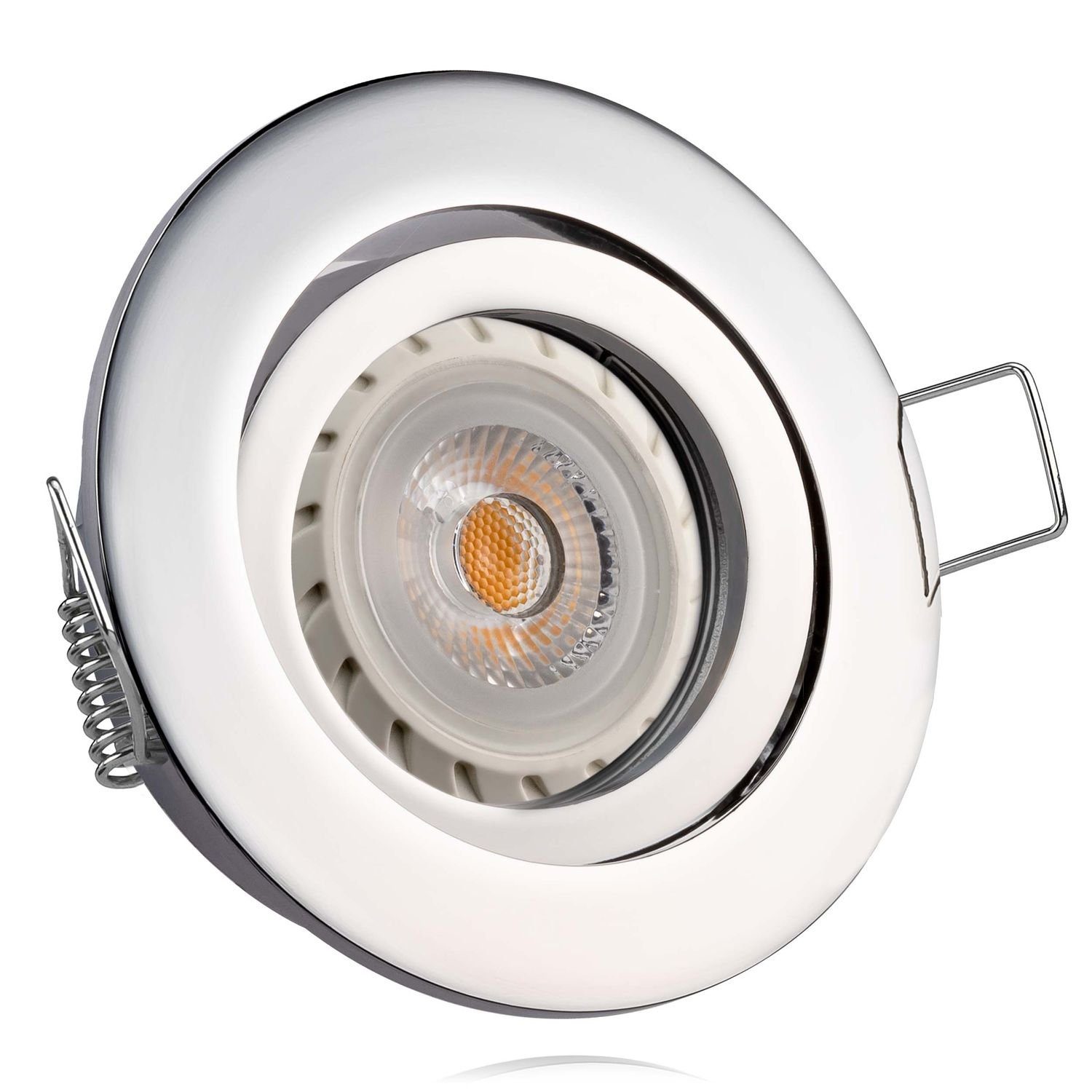LEDANDO LED Einbaustrahler LED Einbaustrahler Set Chrom mit LED GU10 Markenstrahler von LEDANDO -