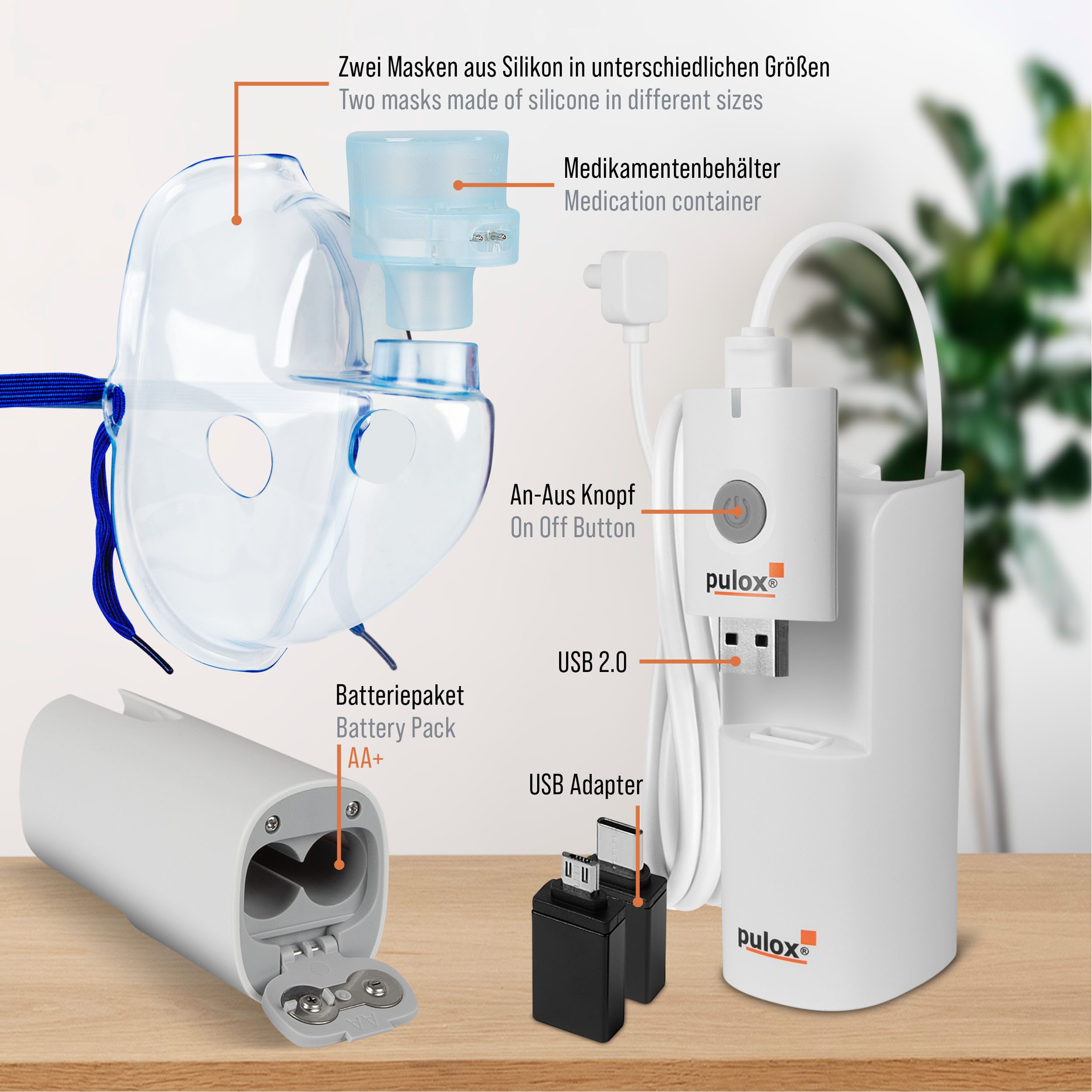 pulox Inhalator IN-200 Vapo - Portabler Nebulizer Vernebler mit Masken