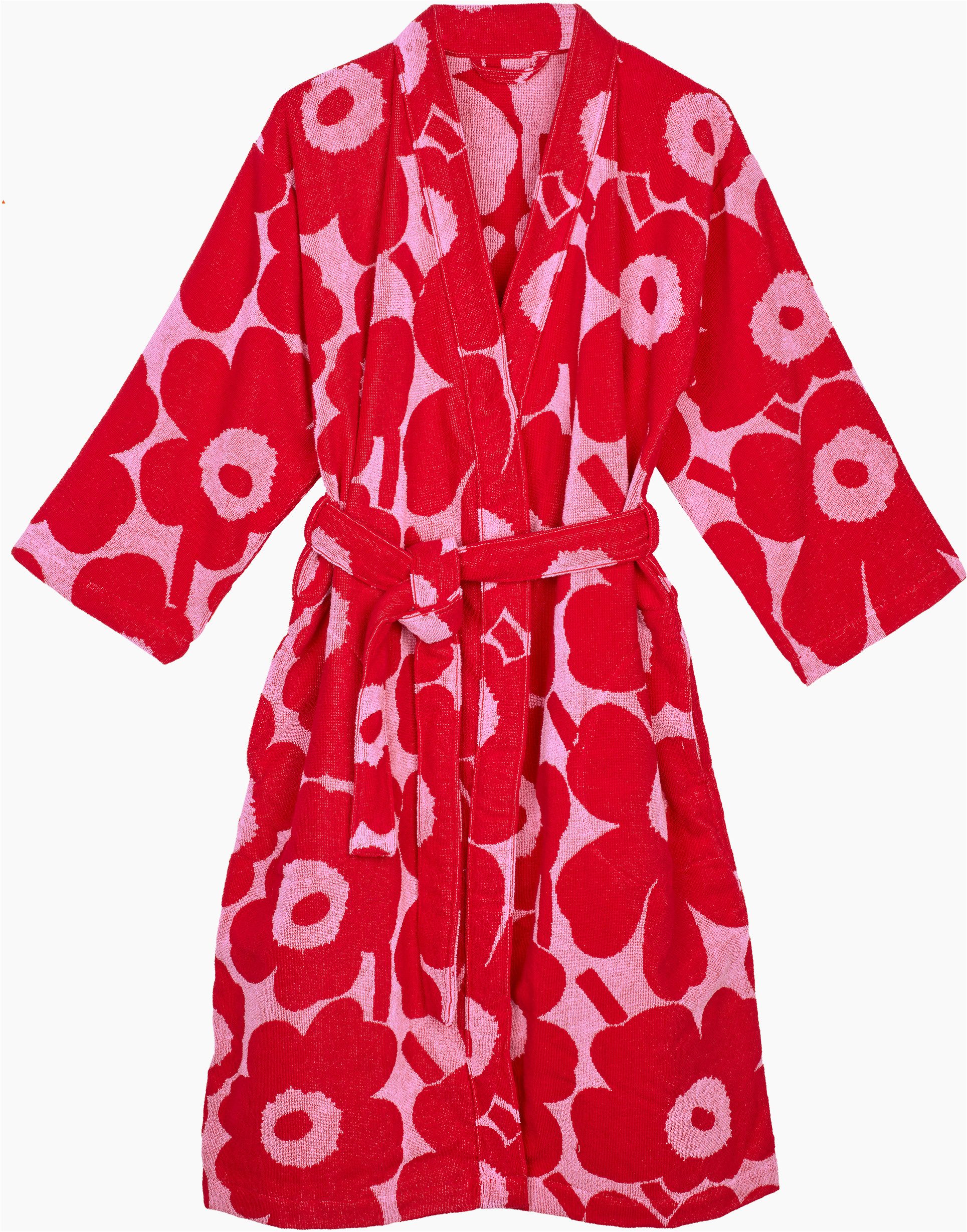 Marimekko Bademantel UNIKKO, Midilänge, Frottier, Kimono-Kragen, Gürtel, 100% Baumwolle, angenehm weich