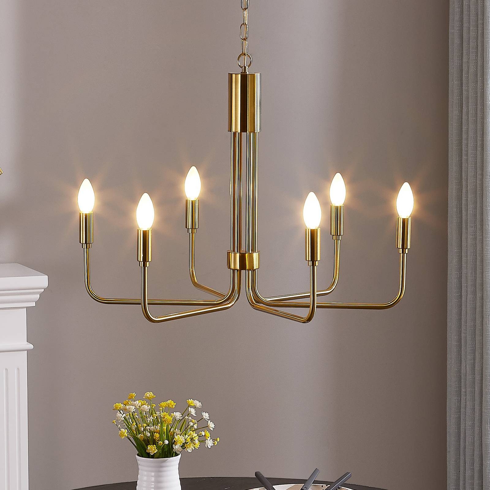 Lindby Kronleuchter Elanova, Metall, Gold / Messing IP20, 6 x 40 W