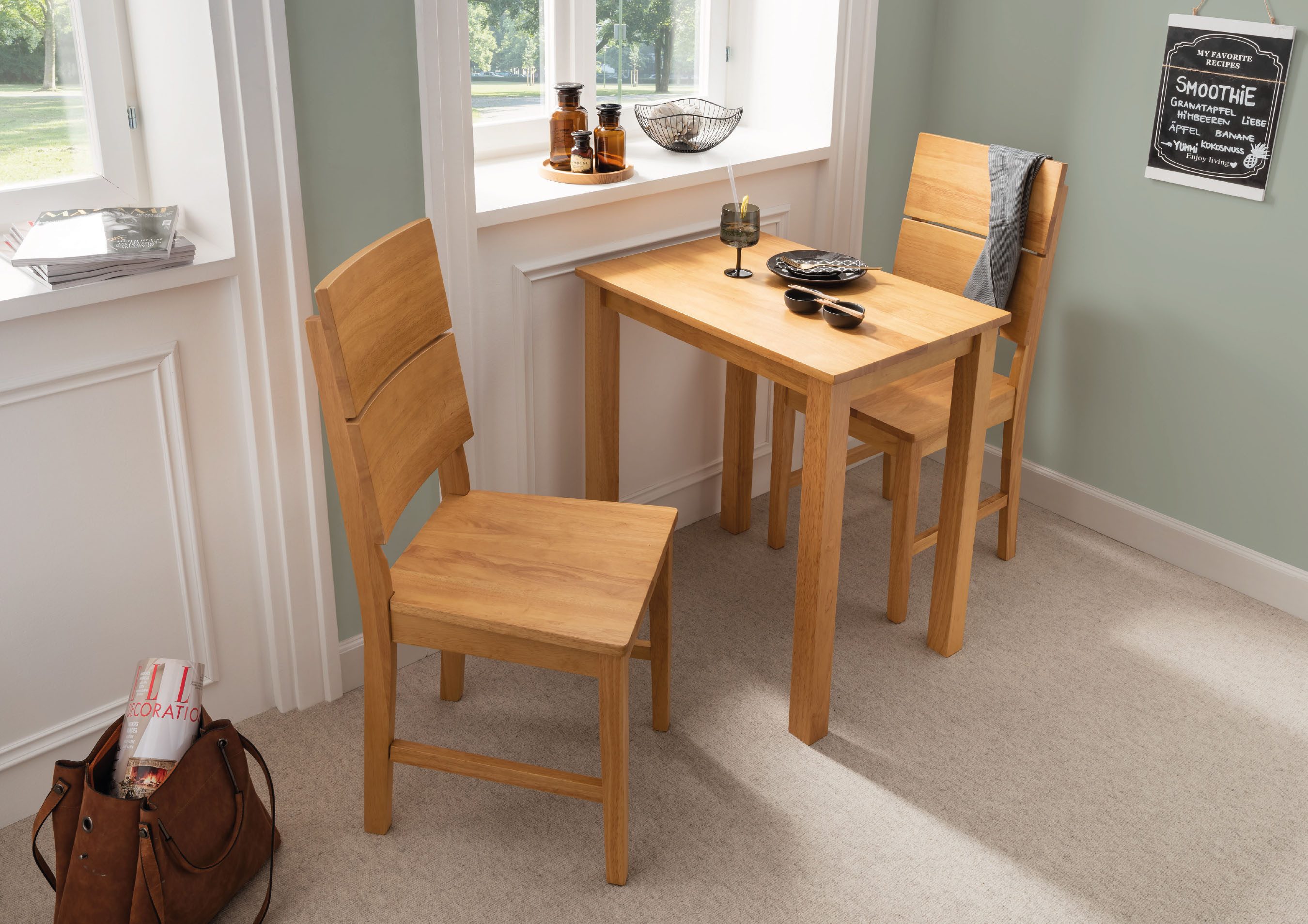 Woodroom Essgruppe Kota, (aus Hevea Massivholz, lackiert, Esstisch 50x70cm günstig online kaufen