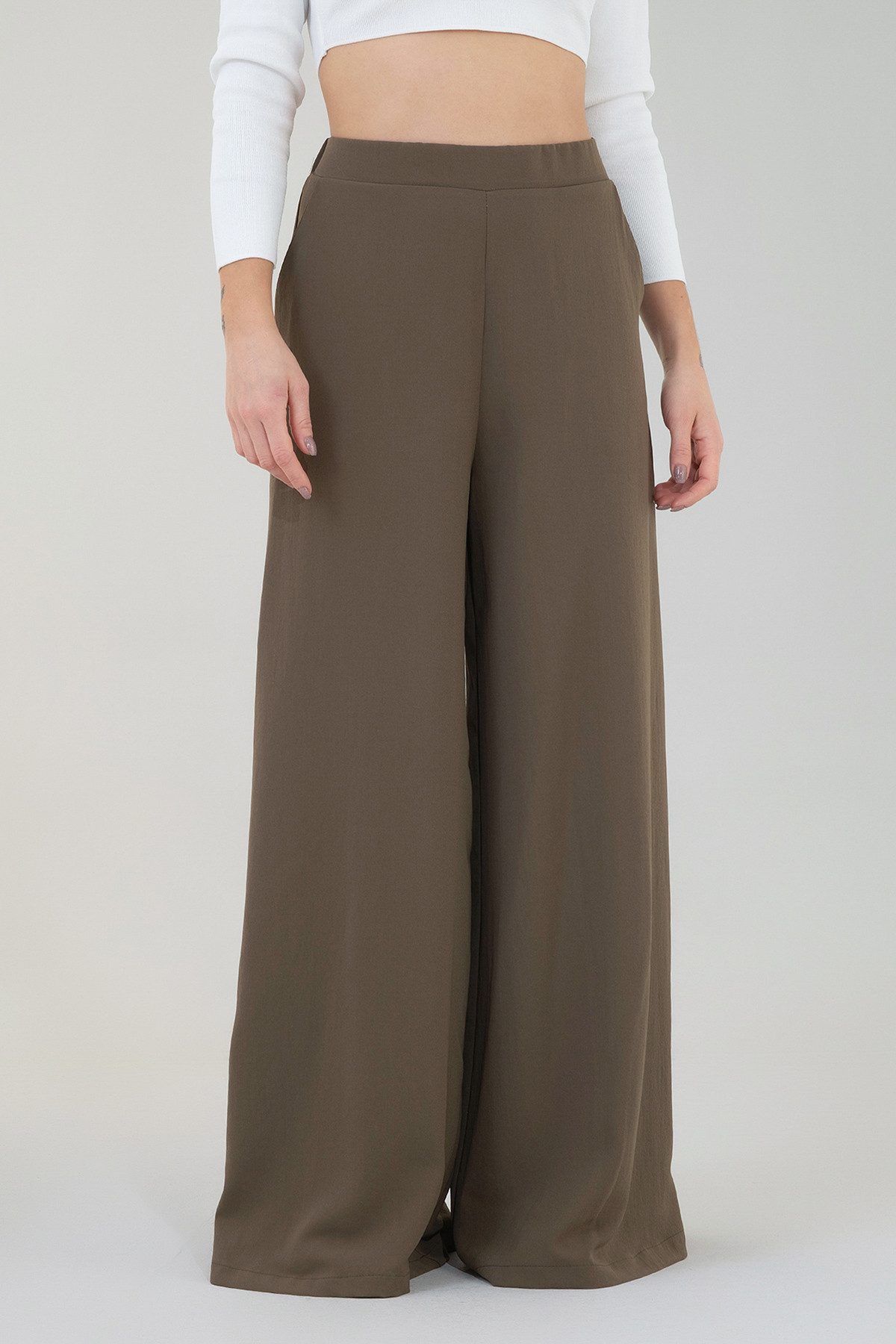 fashionshowcase Palazzohose Damen High Waist Sommerhose Weites Bein Elegant fließender Stoff