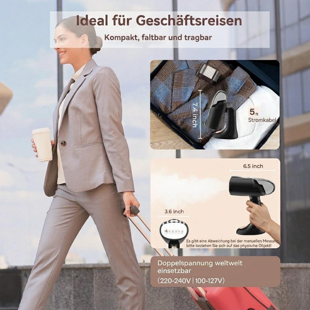 Feelhap Reise-Dampfbügeleisen Vertikales Dampfbügeleisen 1500 W 130 ml mit Dampfbürste, faltbar, 1500 W, 1500 W, klappbarer Griff, 130-ml-Tank, Bürstenaufsatz – Bild 2 von 5