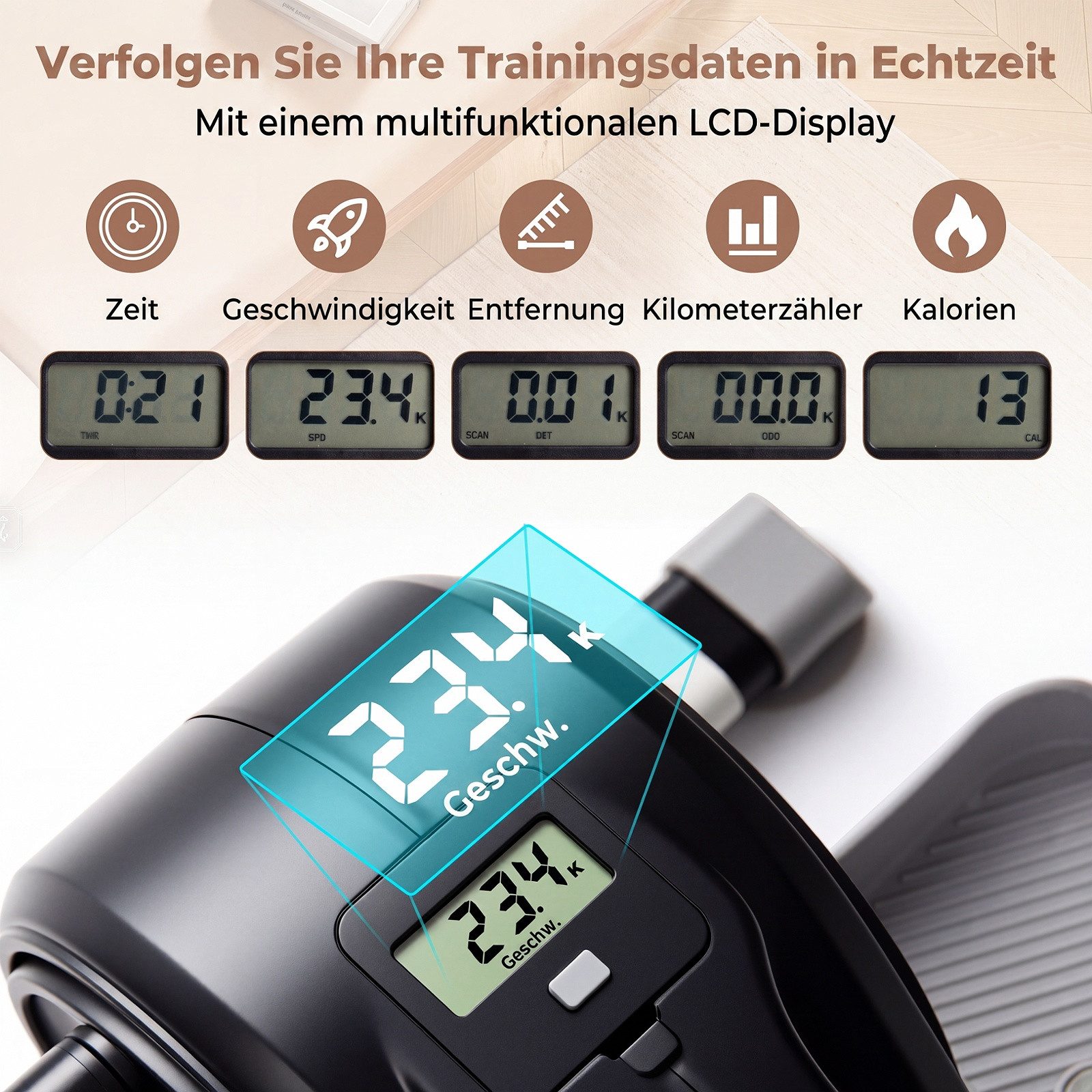 COSTWAY Ellipsentrainer, Elektrischer Crosstrainer mit LCD-Display & Griff