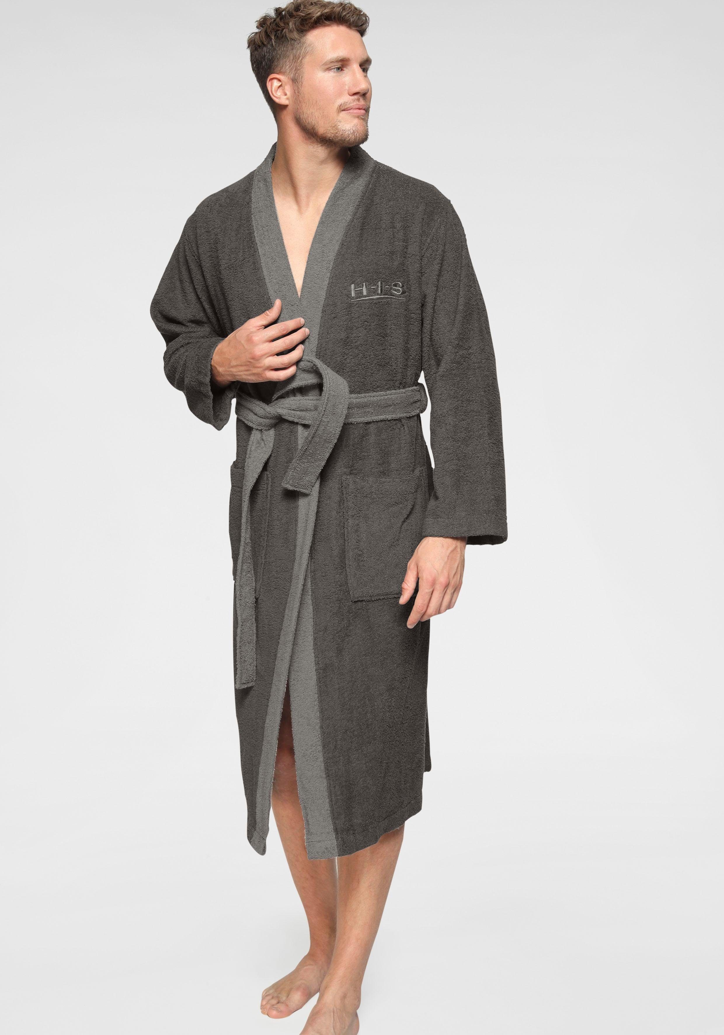 H.I.S Unisex-Bademantel Hannes, ideal für Sauna & Spa, Hotelbademantel, Morgenmantel, Langform, Walkfrottee, Kimono-Kragen, Gürtel, für Damen & Herren, lang, mit Taschen, S-3XL