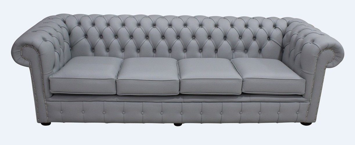 Chesterfield-Sofa Grau Kunstleder Chesterfield Sofa mit eleganten Holzfüßen