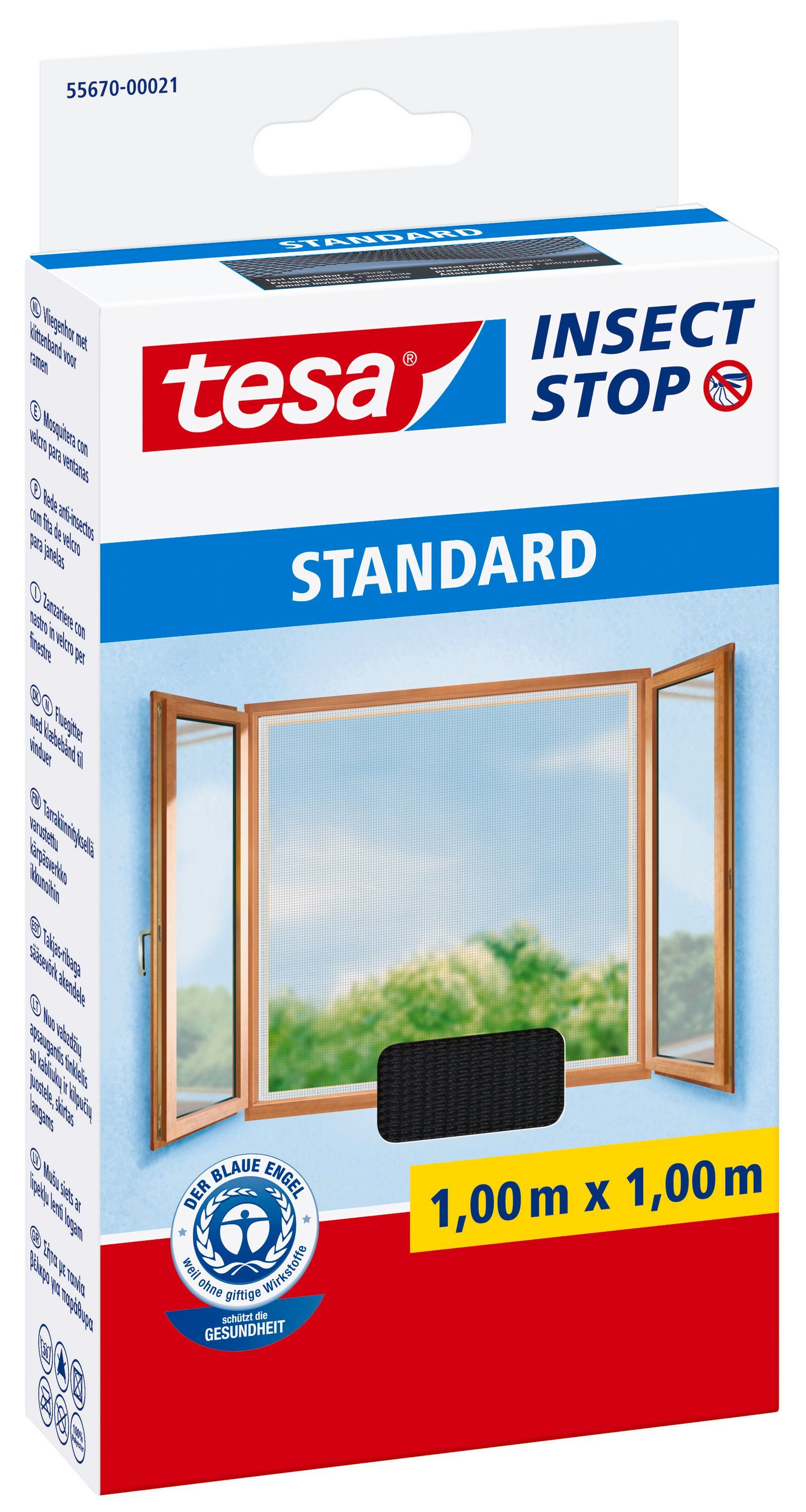 tesa Fliegengitter-Gewebe Insect Stop Standard Fliegengitter für Fenster, (Packung, 1-St., Fliegennetz, Klettband), Mückenschutz - Fliegenetz ohne Bohren-zuschneidbar -anthrazit