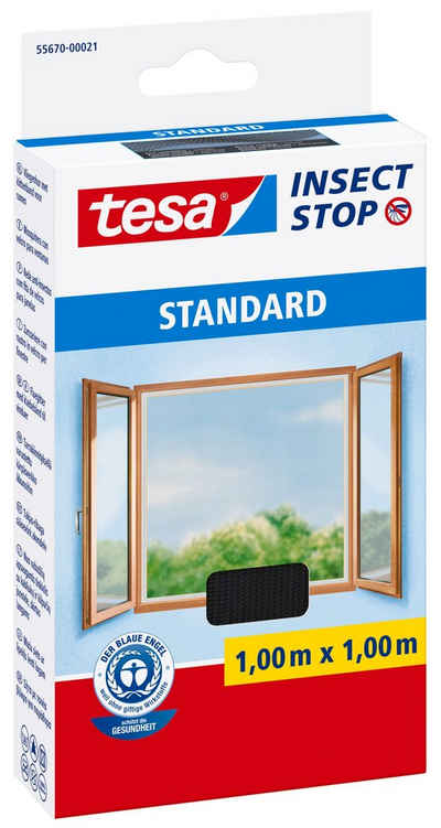 tesa Fliegengitter-Gewebe Insect Stop Standard Fliegengitter für Fenster, (Packung, 1-St., Fliegennetz, Klettband), Mückenschutz - Fliegenetz ohne Bohren-zuschneidbar -anthrazit