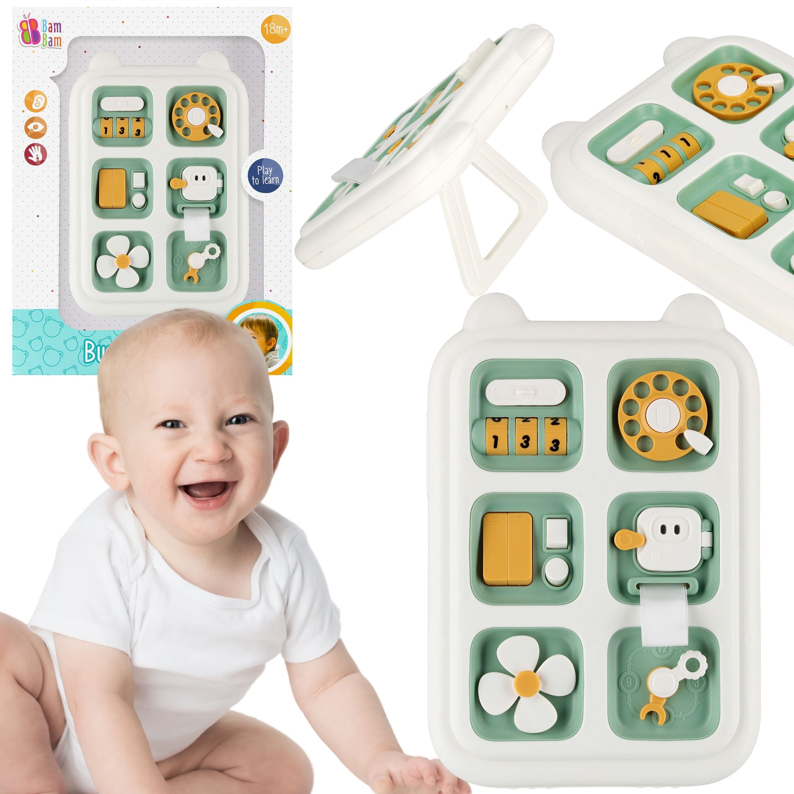 BAM BAM Lernspielzeug Bam Bam PASTEL Lerntafel, sensorisches Spielzeug, pädagogisch 18m+