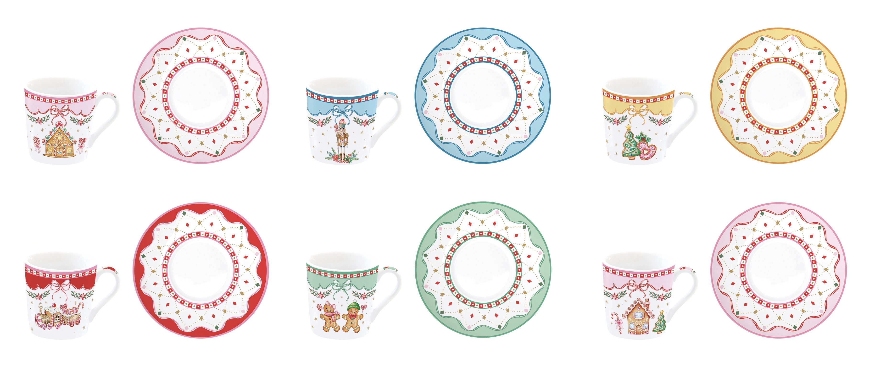 EasyLife Espressotasse SWEC0126 - Sweet Christmas mit Untertasse, 100 ml, 6er SET, 6-tlg.