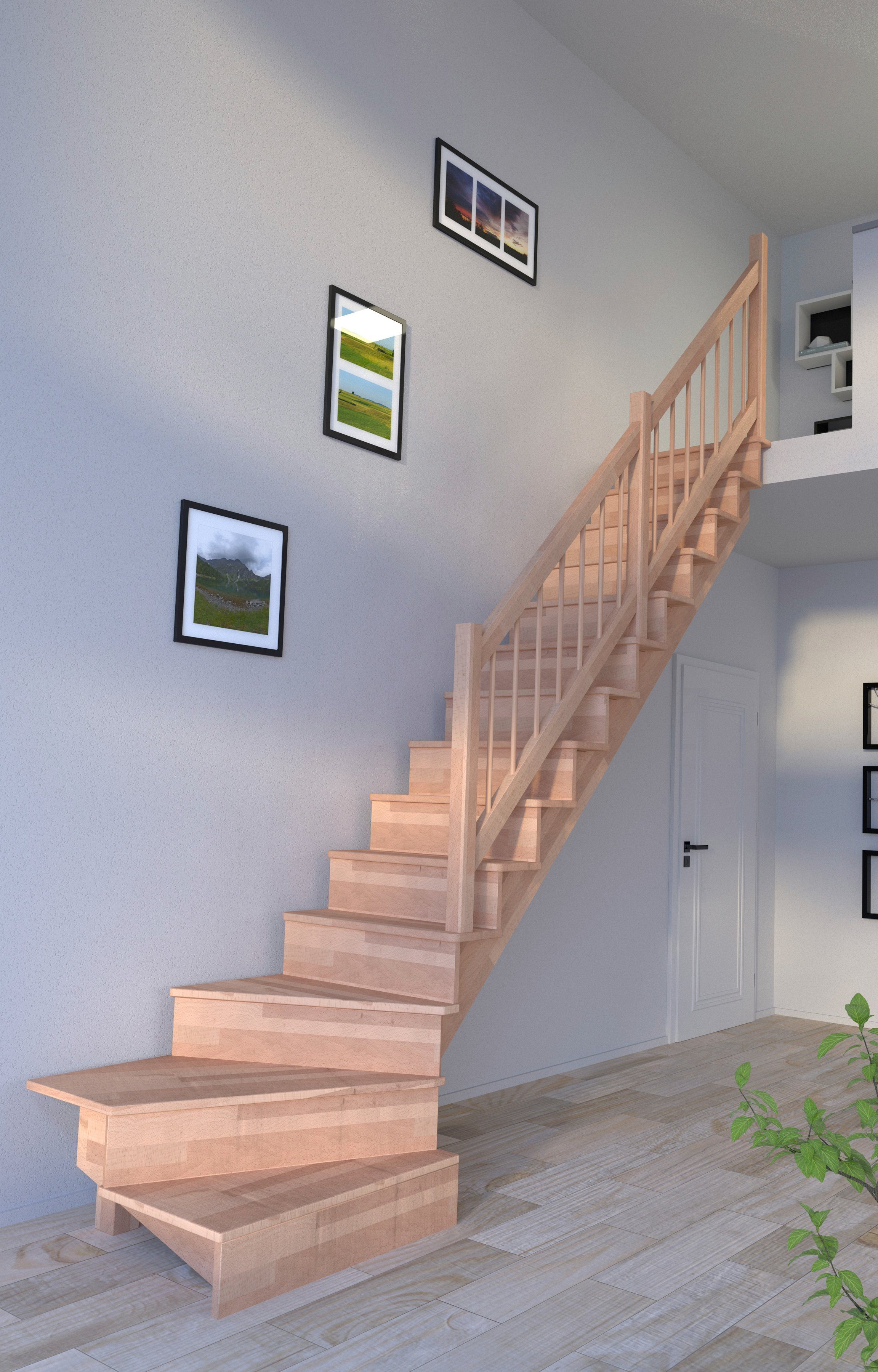 Rechts, Systemtreppe 300 Design bis Geländer, Stufen gewendelt Massivholz Holz-Holz Durchgehende Lindos, Starwood geschlossen, Wangenteile für Geschosshöhen cm,
