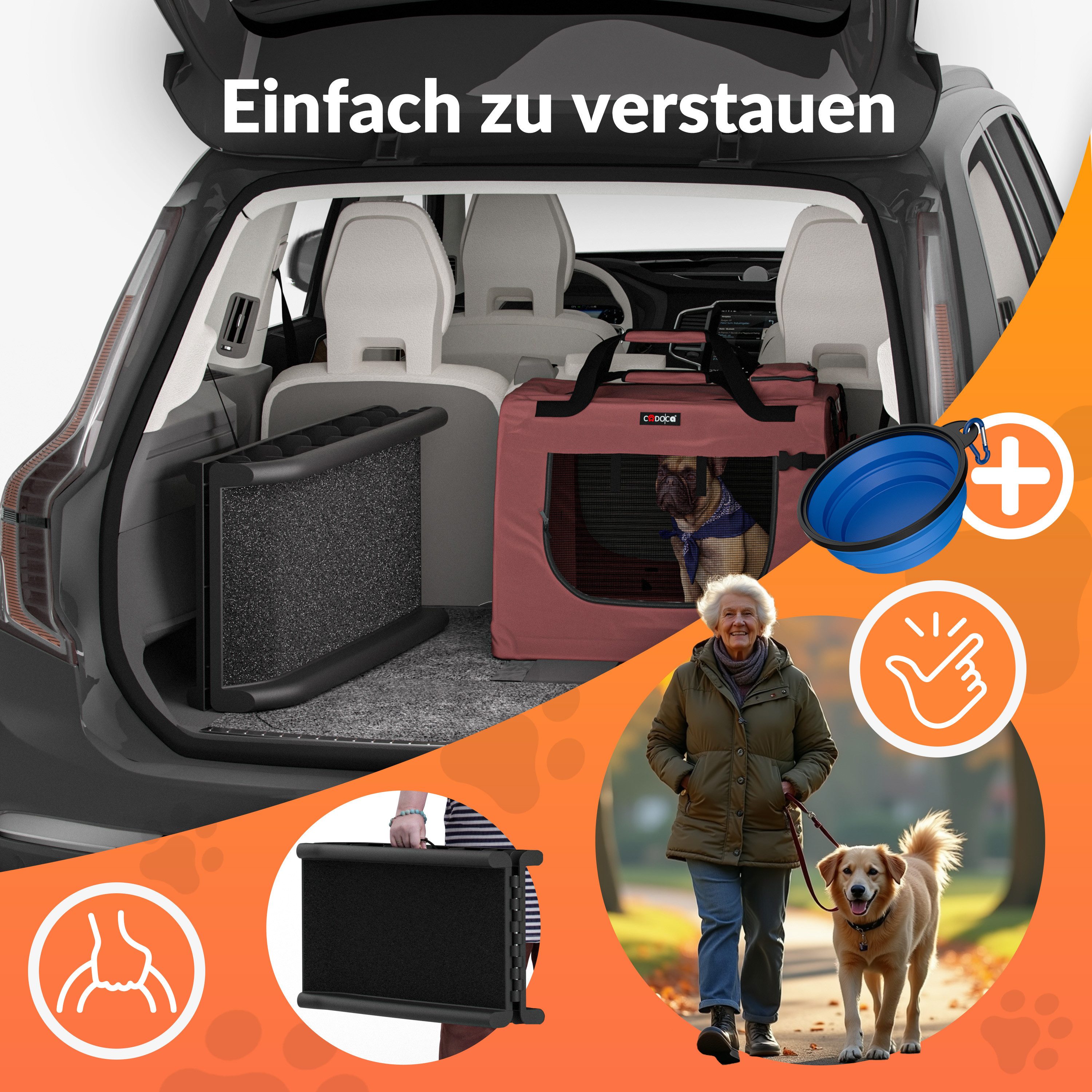 Cadoca Hunderampe, Hunderampe 90KG klappbar 156x40cm Tragegriff mit Sicherungsbügel Auto
