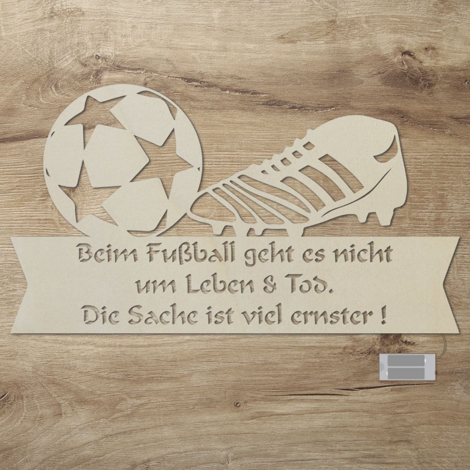 Namofactur LED Wand integriert, Deko LED Fußball Erwachsene, Warmweiß Kinder LED Dekolicht Unbehandelt & Lampe Zugschalter/Stern, Ohne Holz fest I Wandlampe