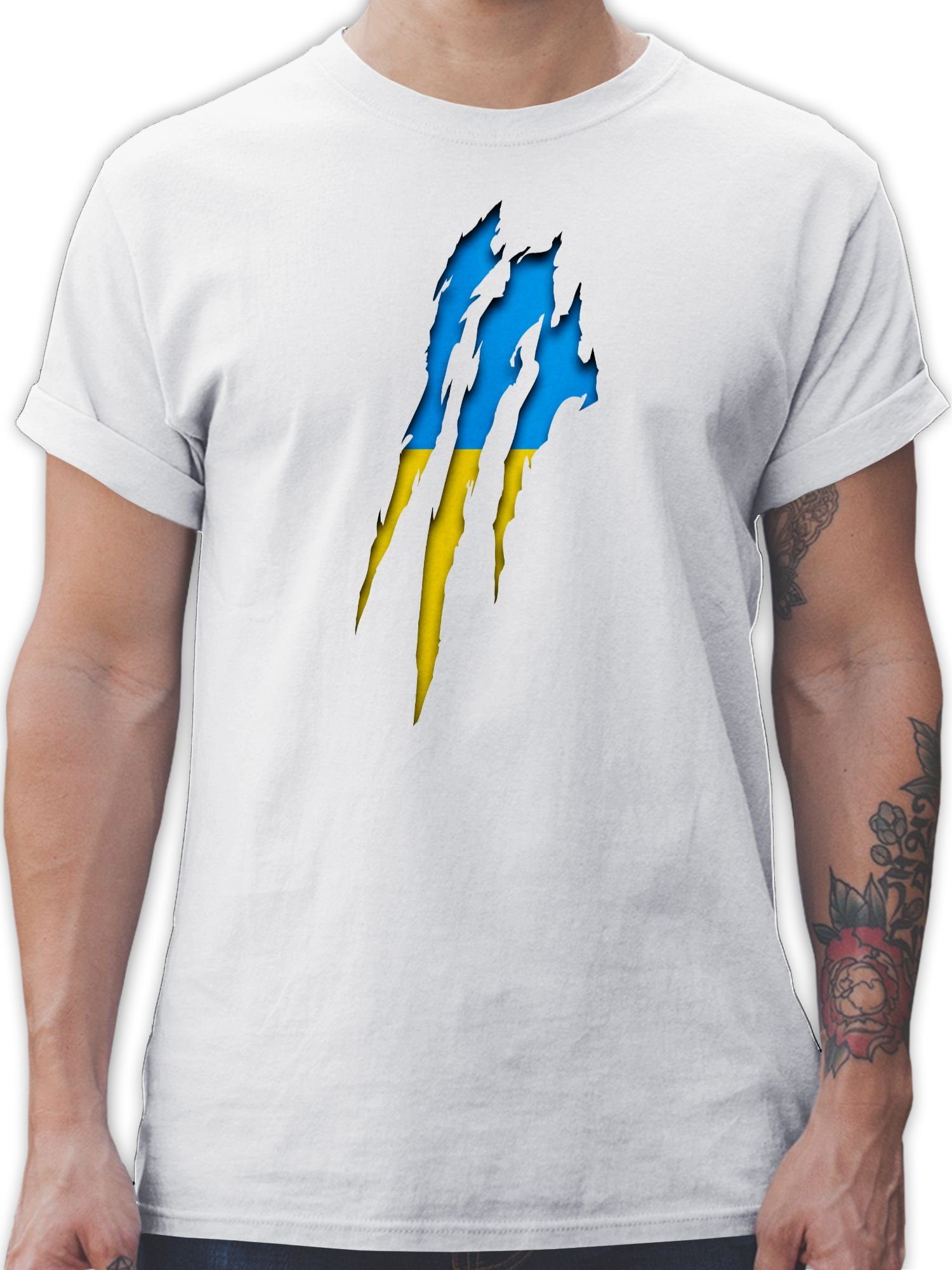 Shirtracer T-Shirt Ukraine Krallenspuren Länder Wappen 2 Weiß
