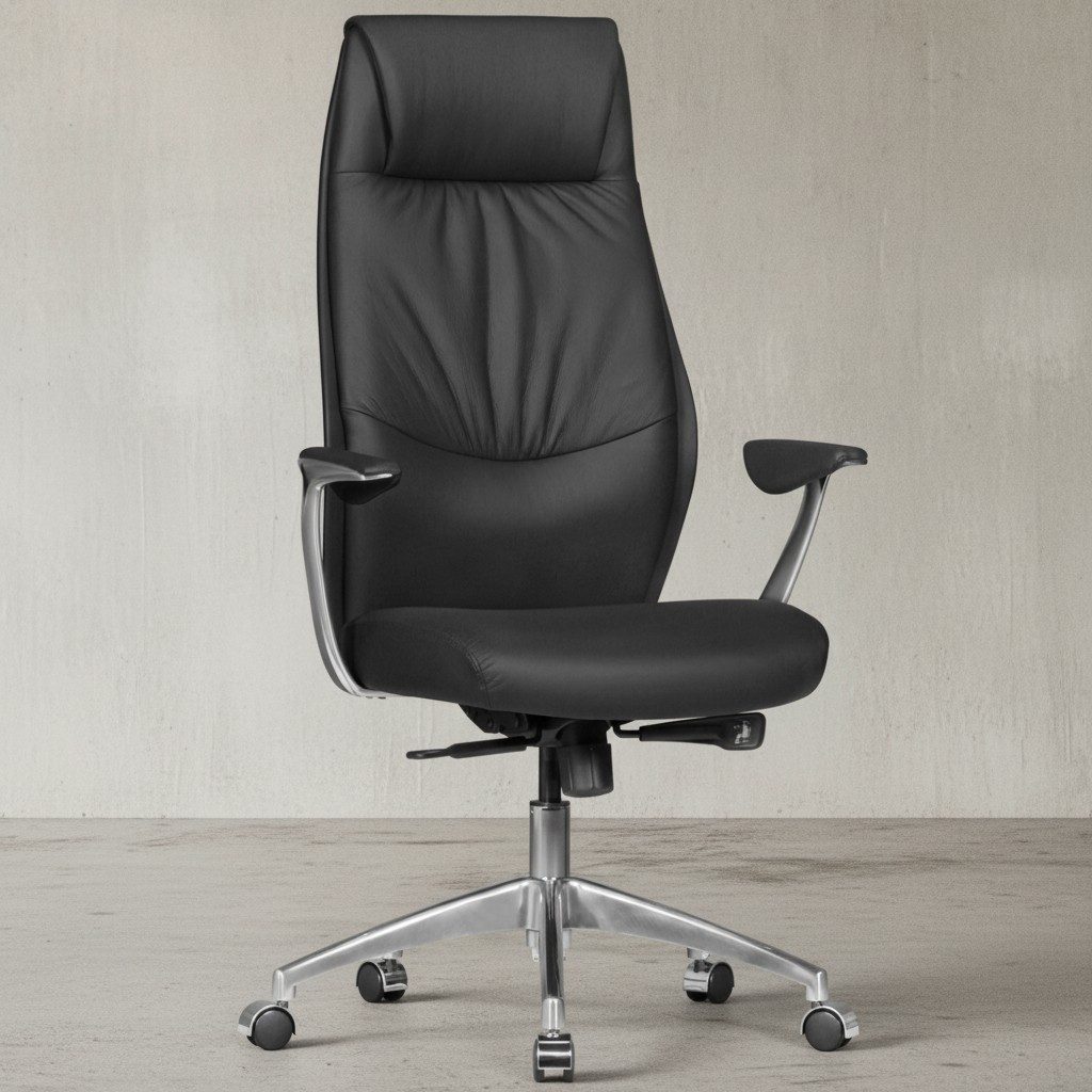 KADIMA DESIGN Chefsessel TEMZA Premium-Bürostuhl - Echtleder & Aluminium für Komfort & Stil (Armlehnen, Anti-Shock-Funktion, Synchronmechanik)