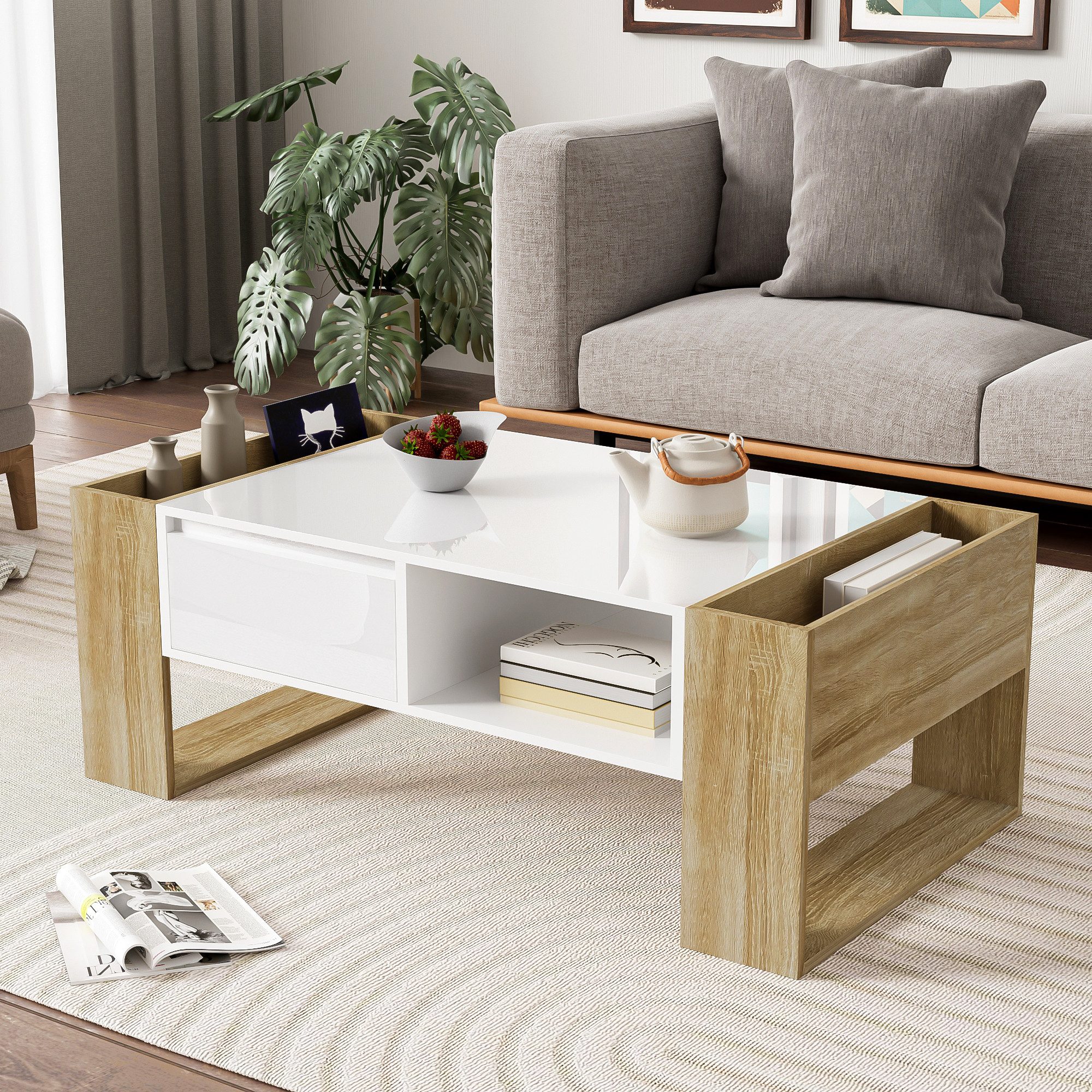 Merax Couchtisch aus Holz mit Schublade,Wohnzimmertisch günstig online kaufen