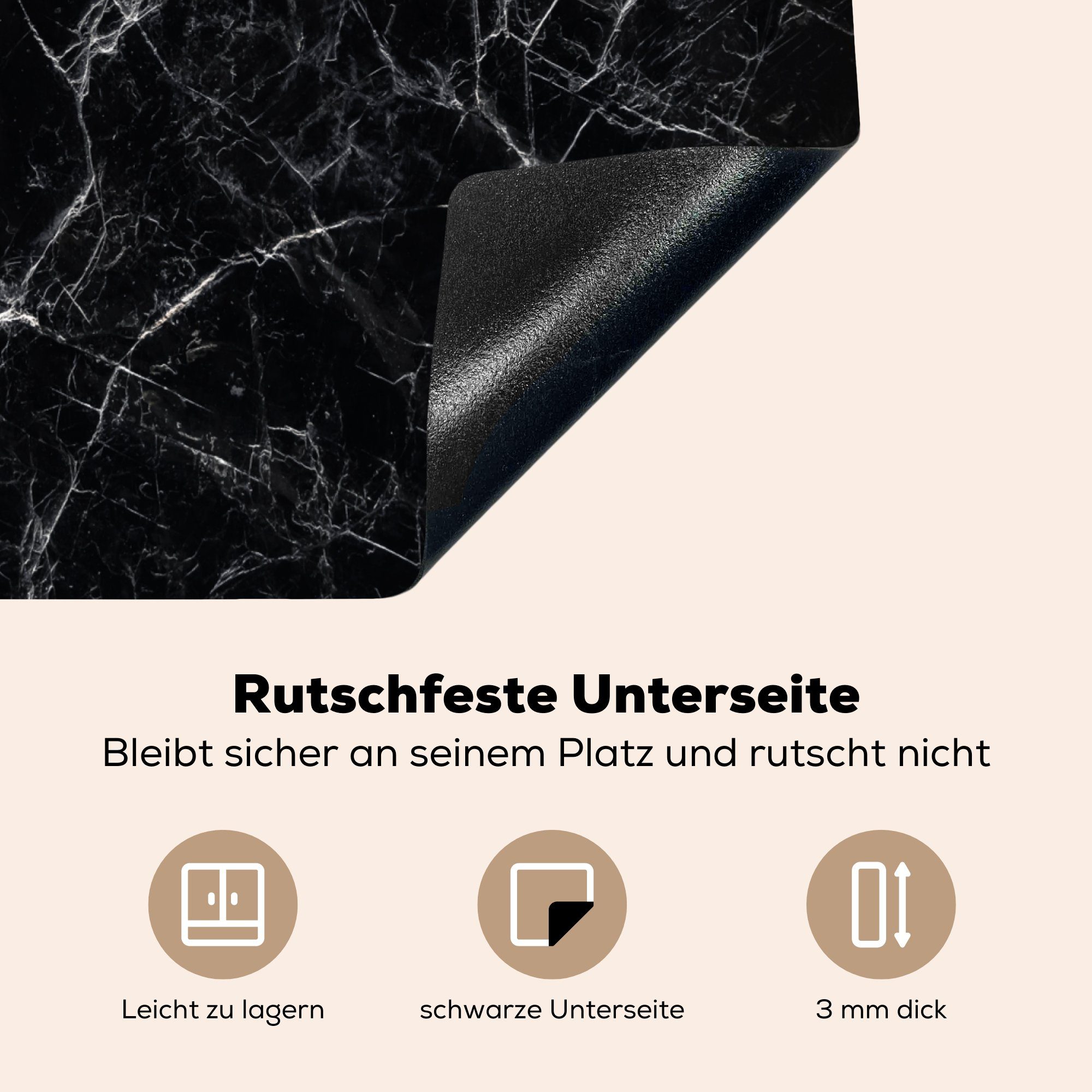 für - cm, MuchoWow - Luxus, Schwarz die 59x52 Induktionsmatte Marmor Herdblende-/Abdeckplatte Marmoroptik küche, Ceranfeldabdeckung tlg), Linie (1 Vinyl, - Stein - -