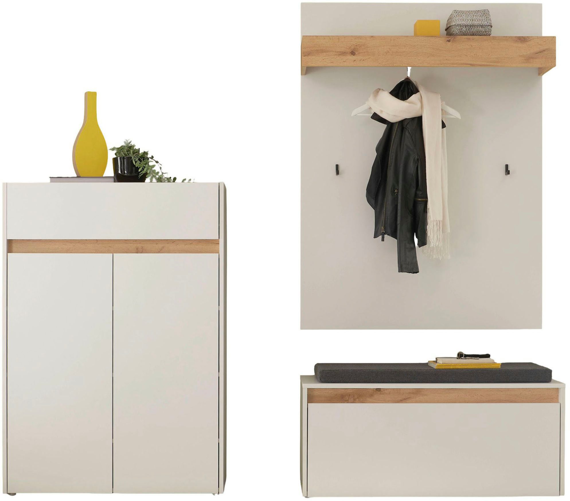 Home affaire Garderoben-Set City/Giron, moderne Garderobe, viel Stauraum, ca. 24 Schuhe, (Set, 3-St), enthält Schuhschrank, Garderobenpaneel & Garderobenbank mi – Bild 4 von 5