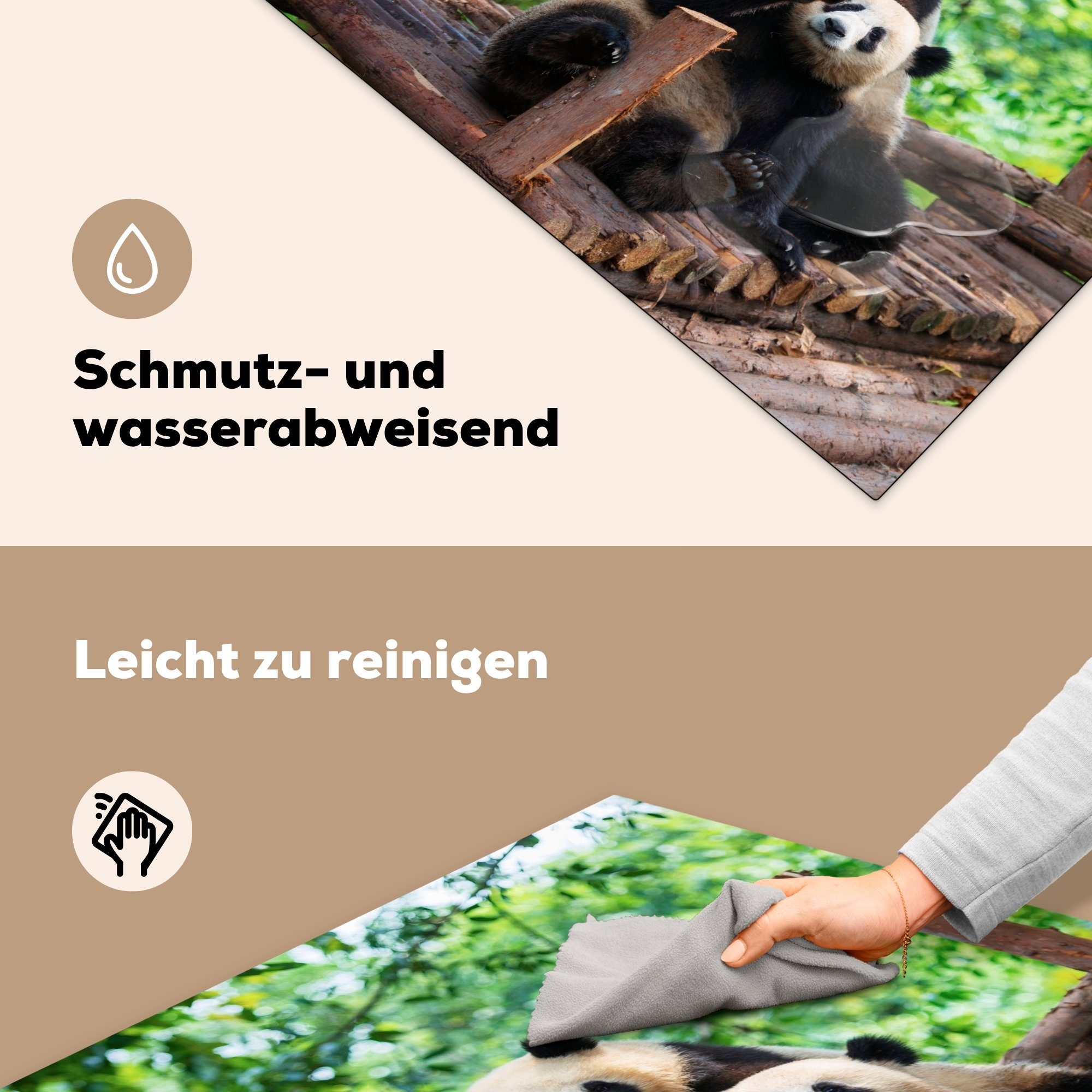 Bären Panda Herdblende-/Abdeckplatte MuchoWow Holz, küche Arbeitsplatte Ceranfeldabdeckung, (1 cm, Vinyl, - für - tlg), 78x78