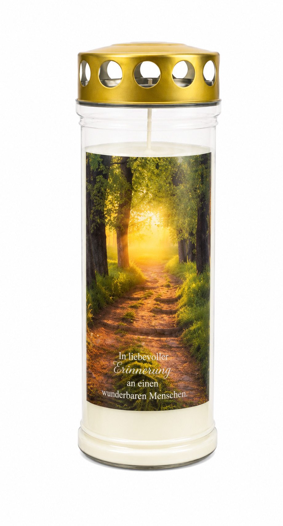 Kopschitz Kerzen Grabkerze 7-Tage-Brenner Grabkerze/Grablichte – Transparent Baumallee-Motiv