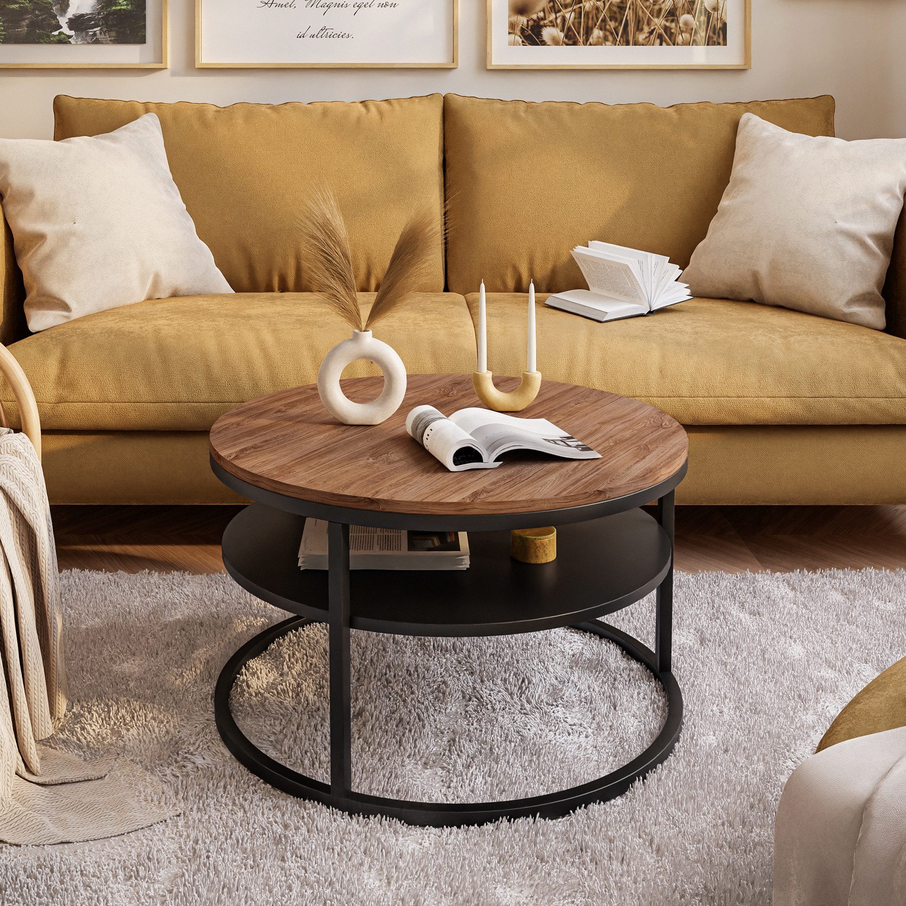 Lookway Couchtisch CIRI LOFT mit Ablage (1 Tisch), Durchmesser: 70 cm