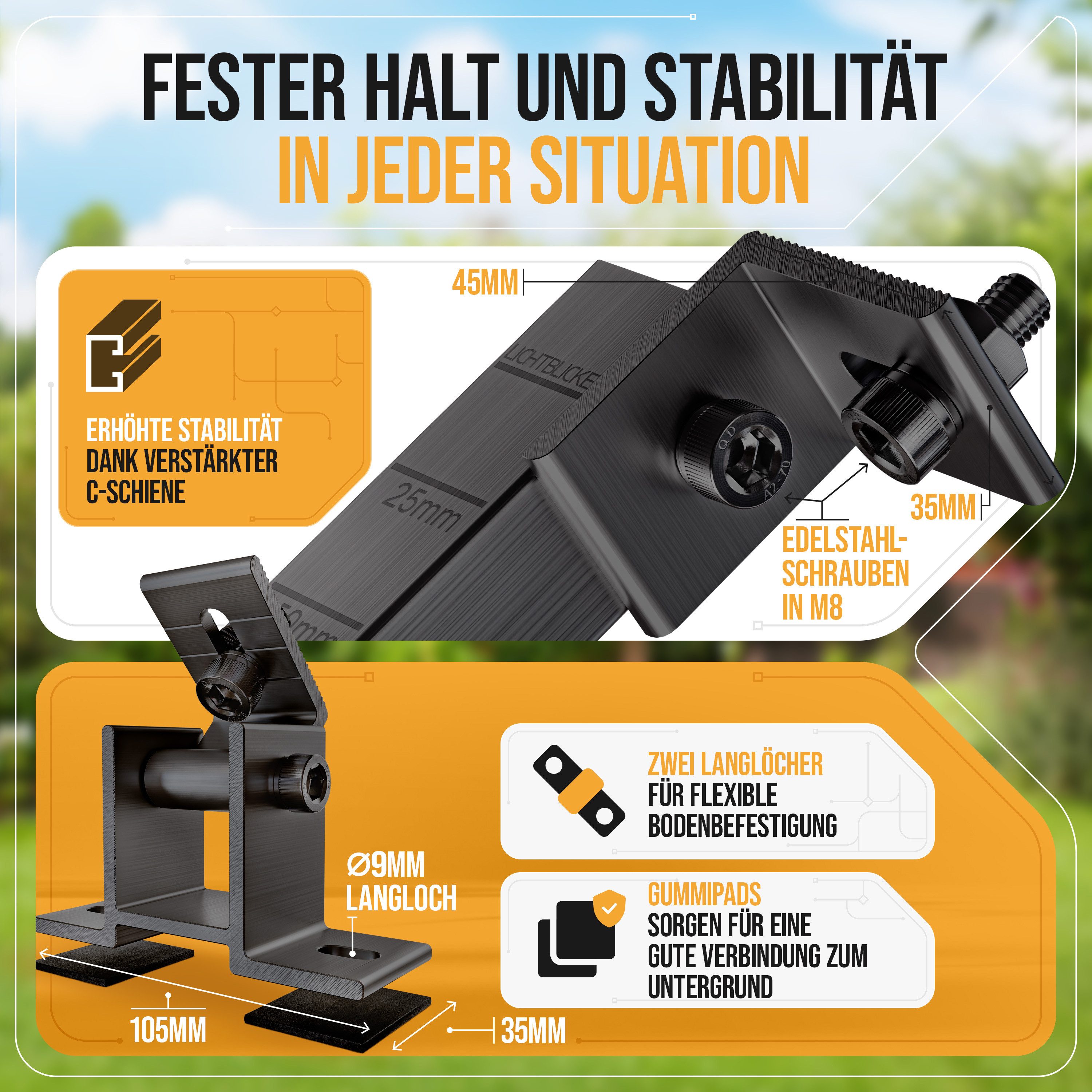 Lichtblicker Solarmodul-Halterung Balkonkraftwerk Halterung für 2x Solarmodule. Wand, Balkon, Flachdach, (verstellbar von 42 bis 70 cm, geeignet für Balkon, Wan – Bild 3 von 5