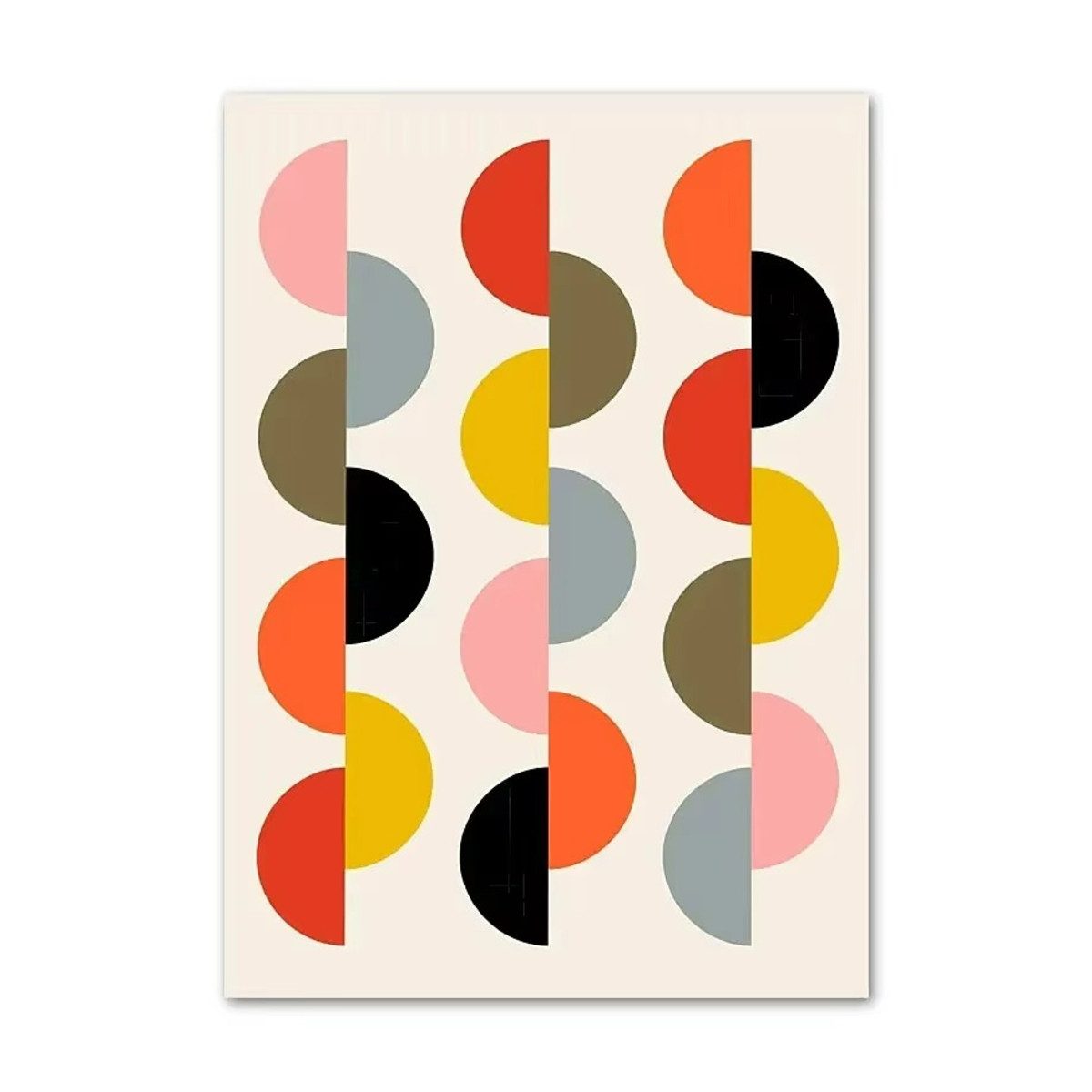 TPFLiving (OHNE RAHMEN) Poster - Leinwand - Wandbild, Minimalistische Mid-Century Abstrakte Geometrische Kunst Leinwand (Leinwandbild XXL), Farben: Orange, Gelb, Schwarz, Rot, Grün, Blau -Größe: 20x30cm