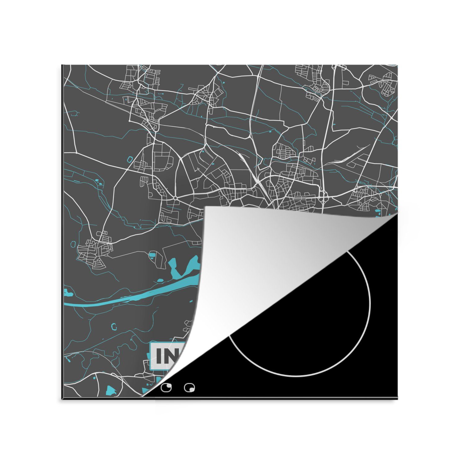 Ceranfeldabdeckung, 78x78 Deutschland - Karte küche Blau - tlg), - Stadtplan Herdblende-/Abdeckplatte Karte, für - (1 MuchoWow Ingolstadt Vinyl, cm, Arbeitsplatte -