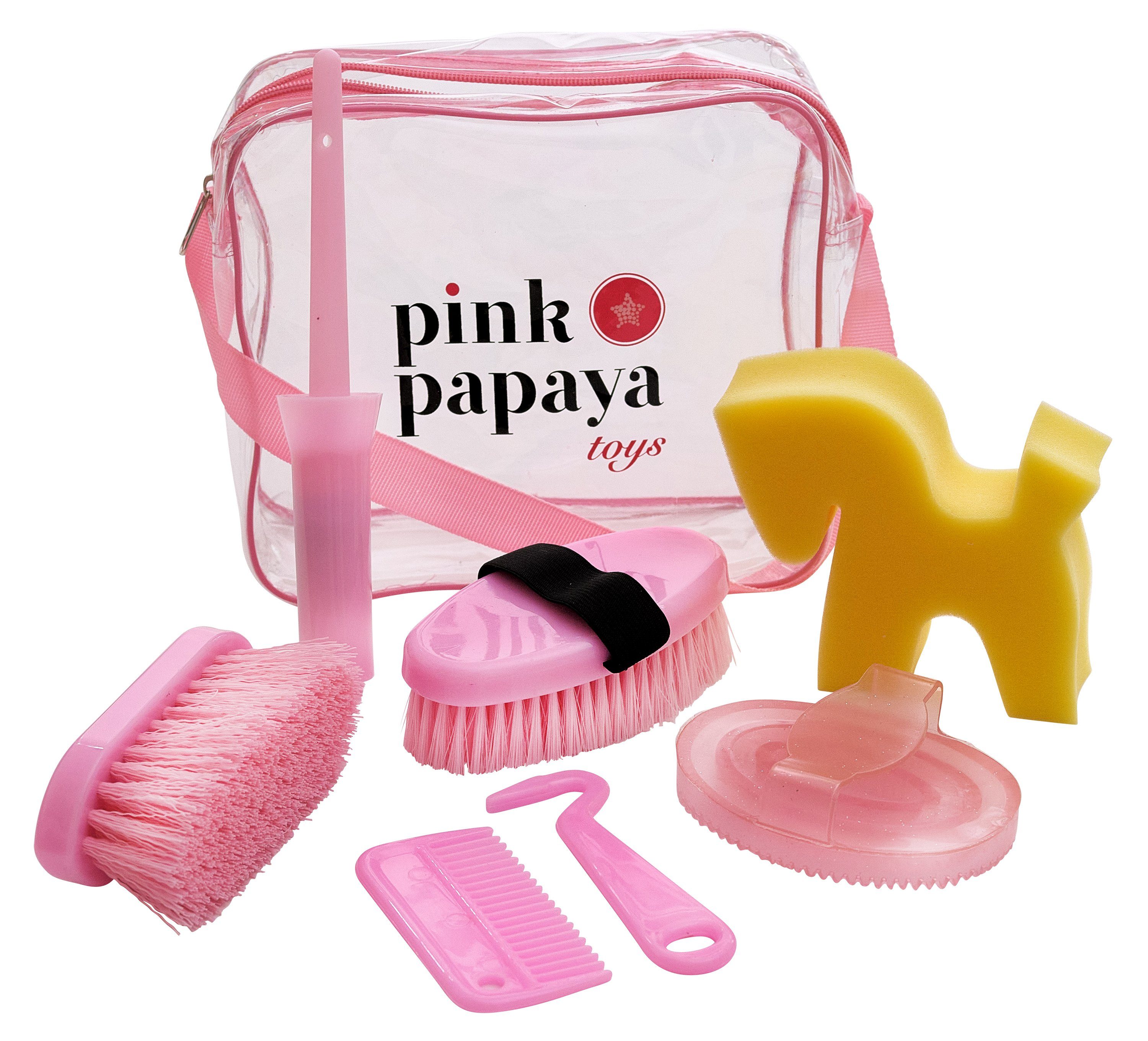 Pink Papaya Spiel Putztasche "Lexington" 7-teilige Pony Putzbox in Pink, Kinderspiel, die ideale Ergänzung für alle Pink Papaya Pferde