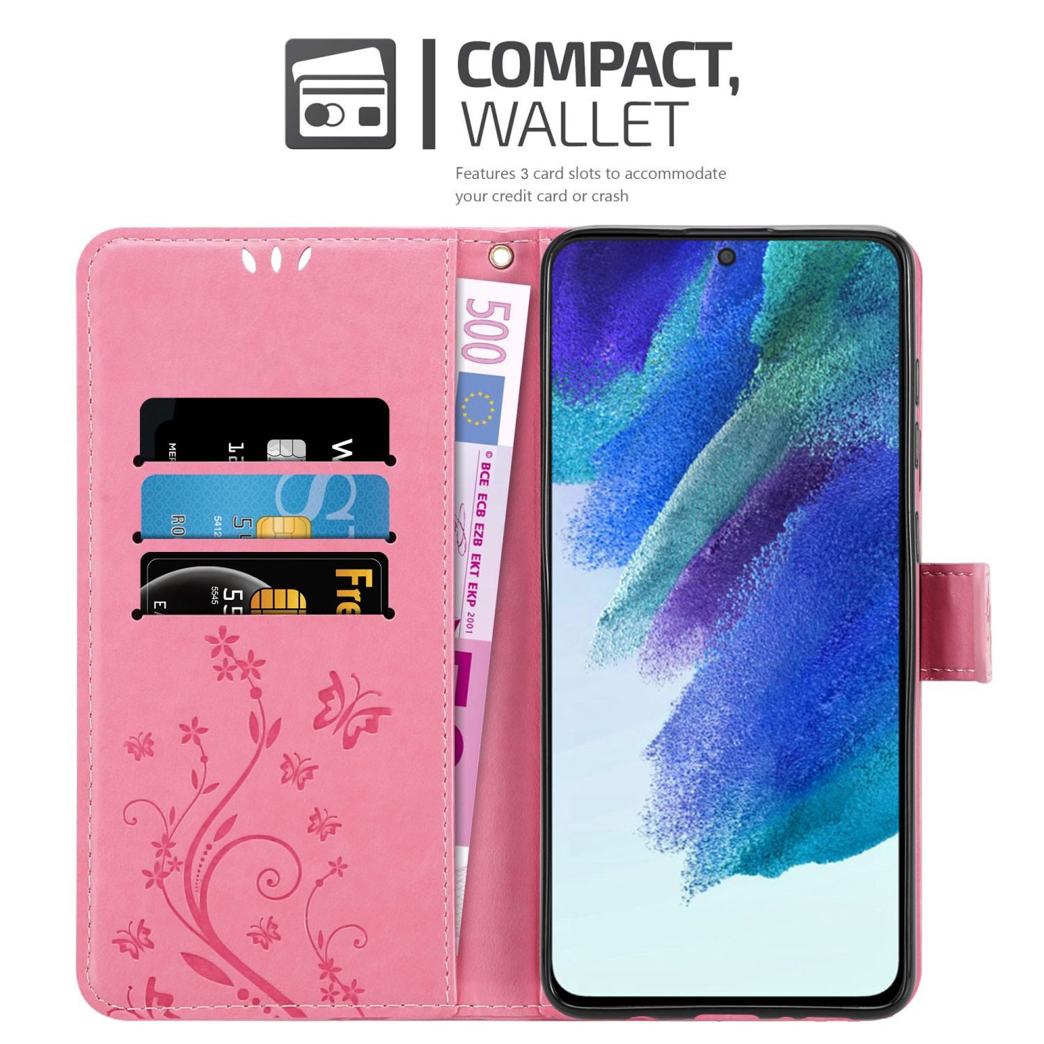 Cadorabo Handyhülle für Samsung Galaxy S22 PLUS Hülle Samsung Galaxy S22 PLUS, Hülle Schutzhülle Blumen Flower mit Standfunktion Kartenfach Magnet
