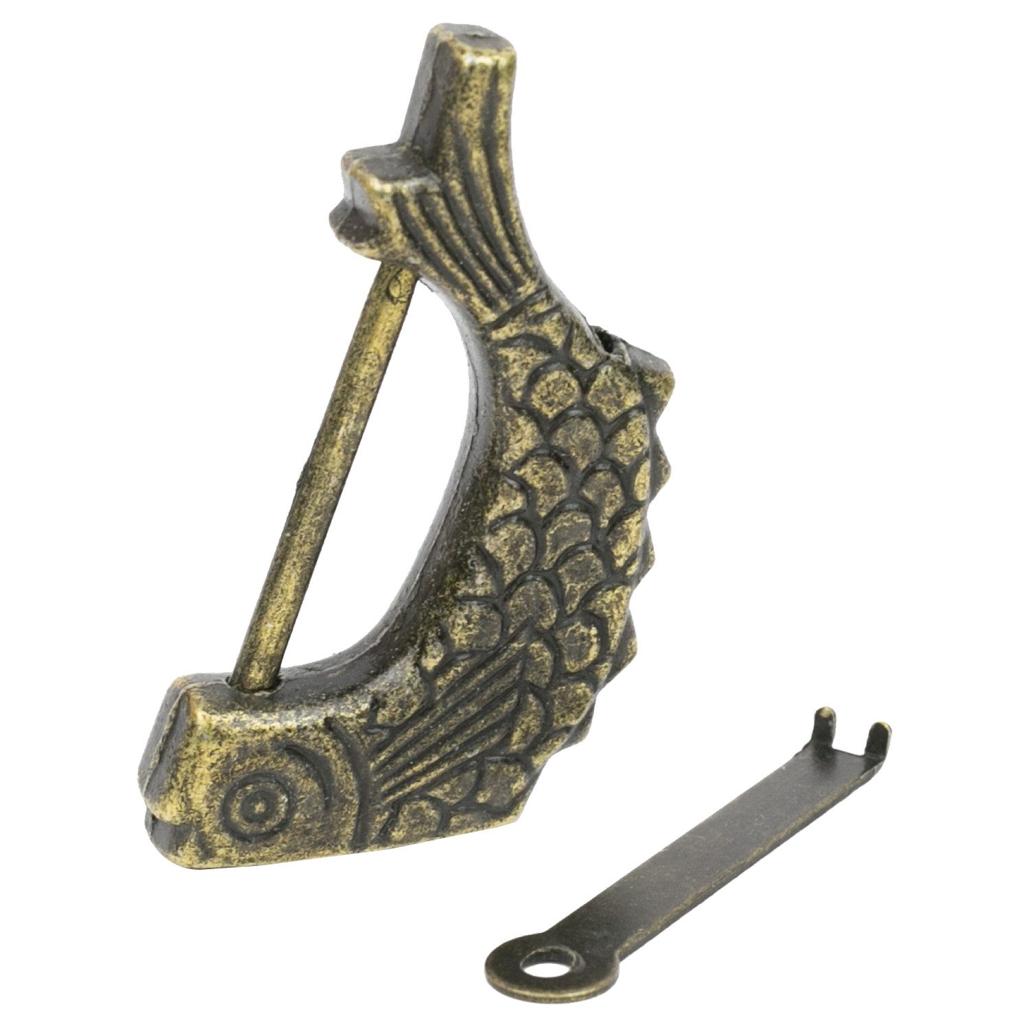 HMF Vorhängeschloss Antikes chinesisches Deko Vorhängeschloss, (1-tlg), Fisch Design, 6 x 3 x 0,8 cm, Vintage Schloss, Gold
