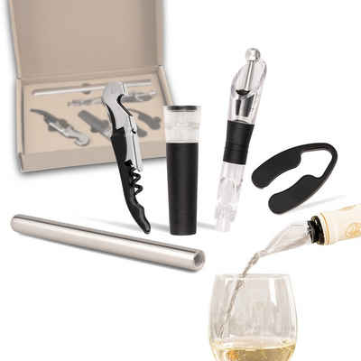 bremermann Sommelier-Set Wein-Set 5-tlg, Geschenk-Set für Weißwein, Sommelier-Set, (Set, 5 tlg), 2in1 Funktion - Kühlung und tropfsicheres Ausgießen zugleich
